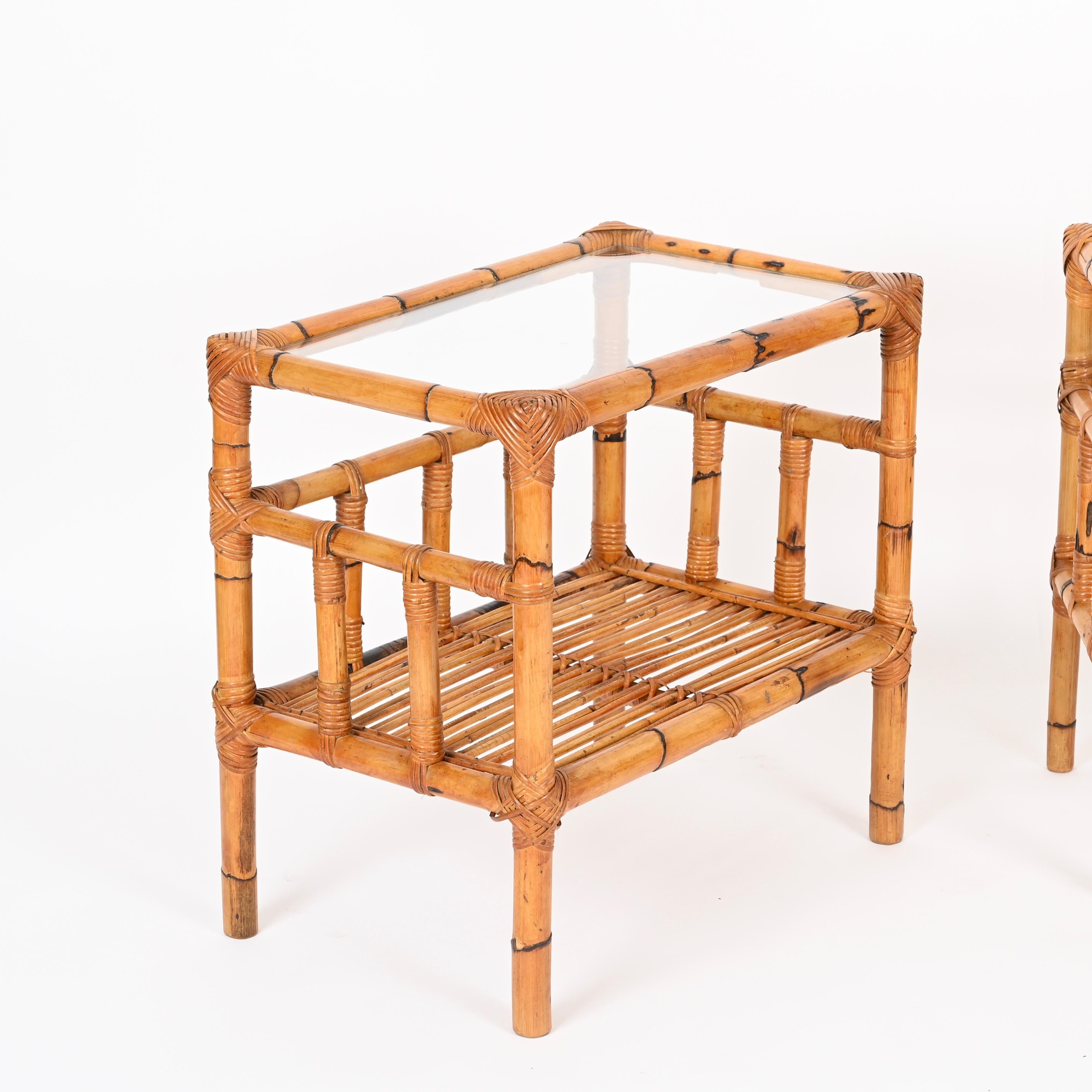 Vivai del Sud Pair of Nightstands in Bamboo, Rattan and Wicker, Italy 1970s In condizioni buone in vendita a Roma, IT