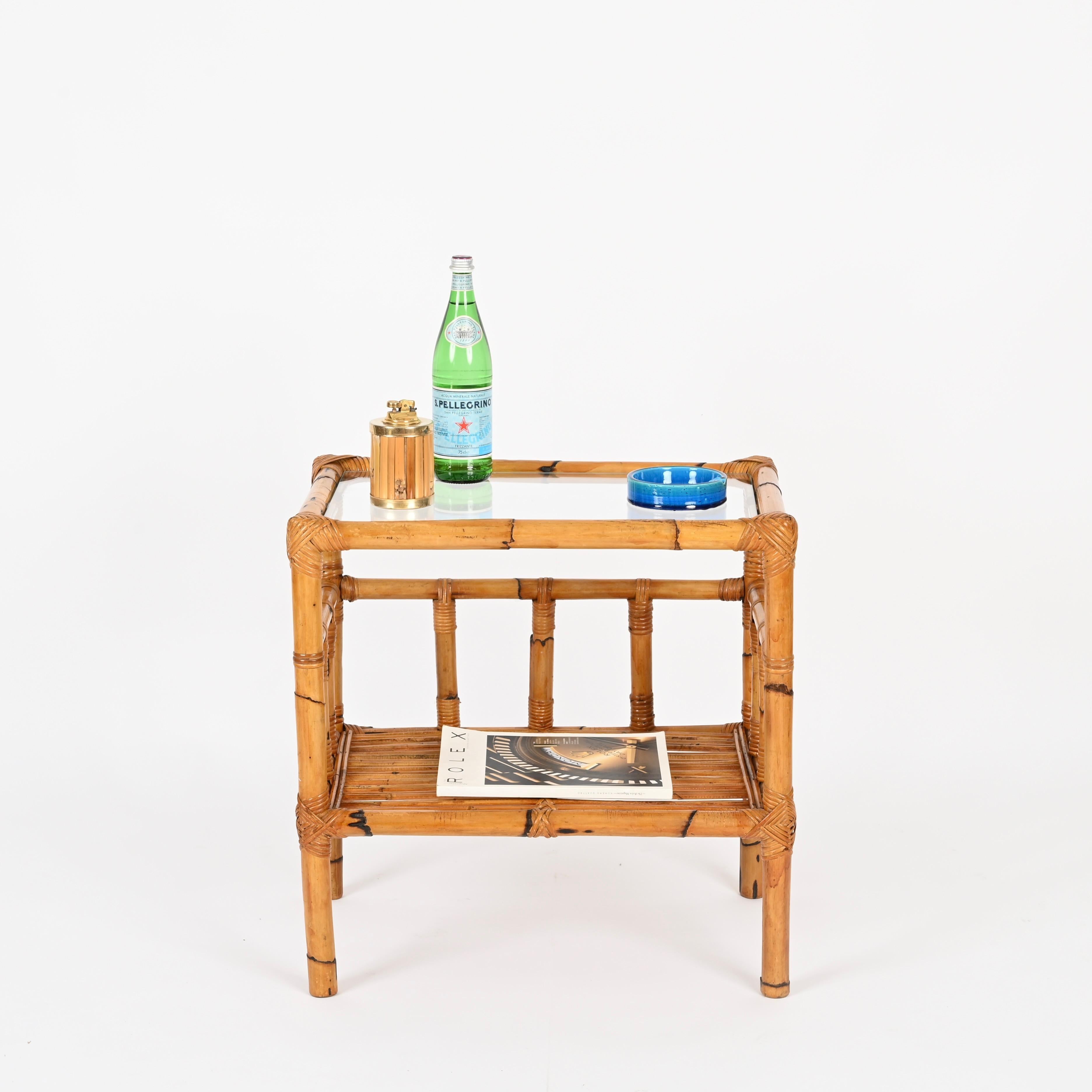 XX secolo Vivai del Sud Pair of Nightstands in Bamboo, Rattan and Wicker, Italy 1970s in vendita