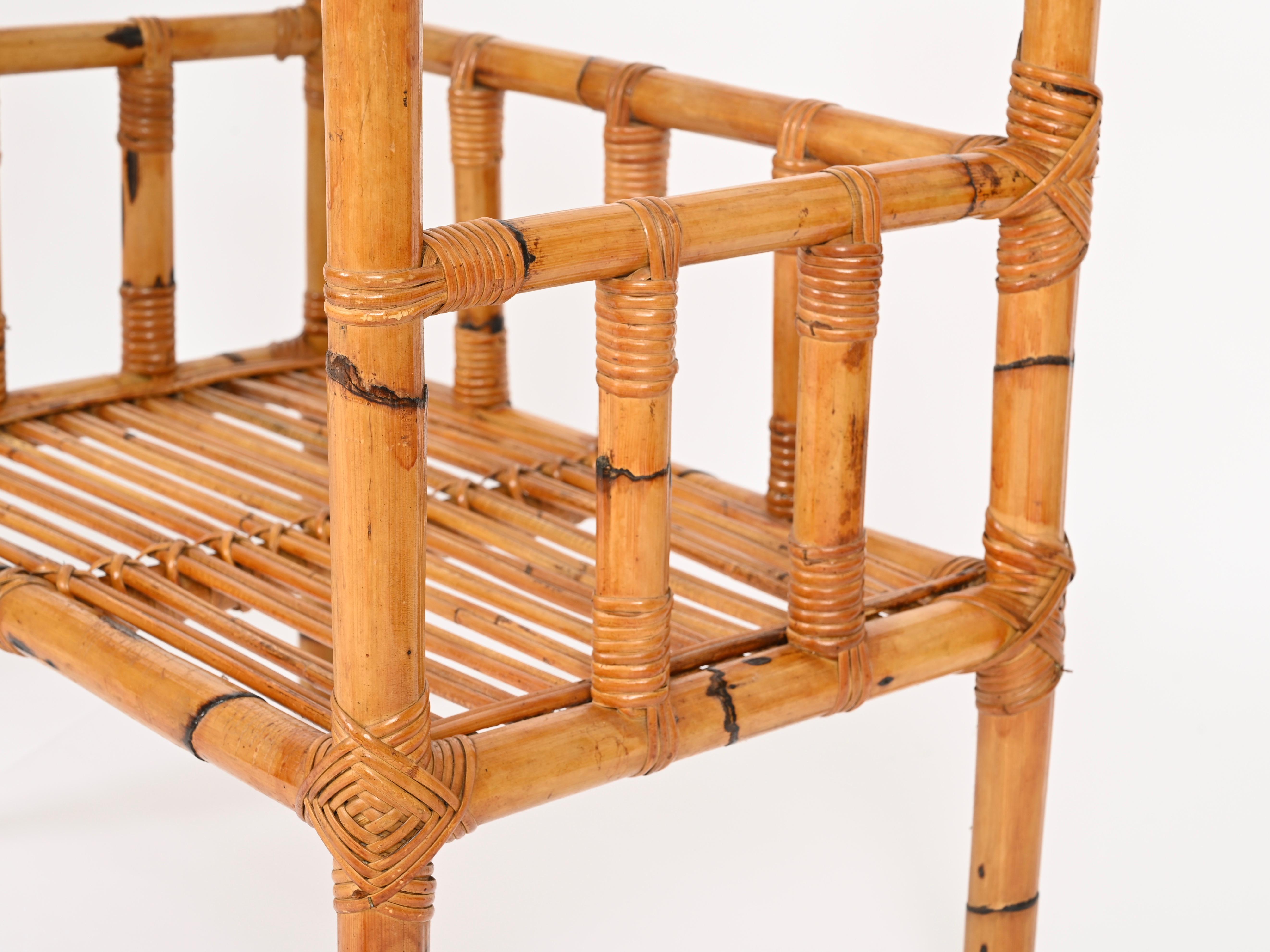 Bambù Vivai del Sud Pair of Nightstands in Bamboo, Rattan and Wicker, Italy 1970s in vendita