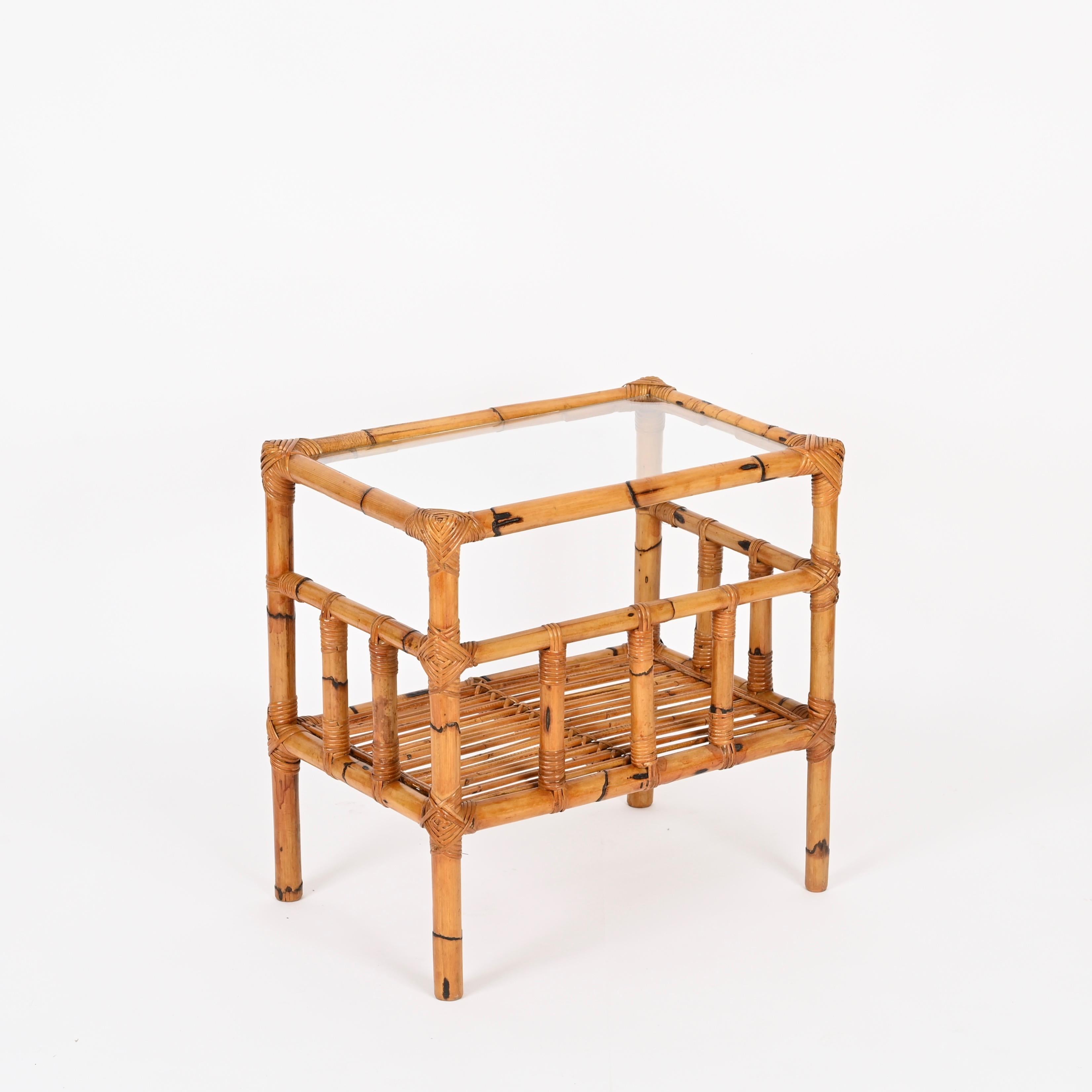 Vivai del Sud Pair of Nightstands in Bamboo, Rattan and Wicker, Italy 1970s in vendita 1