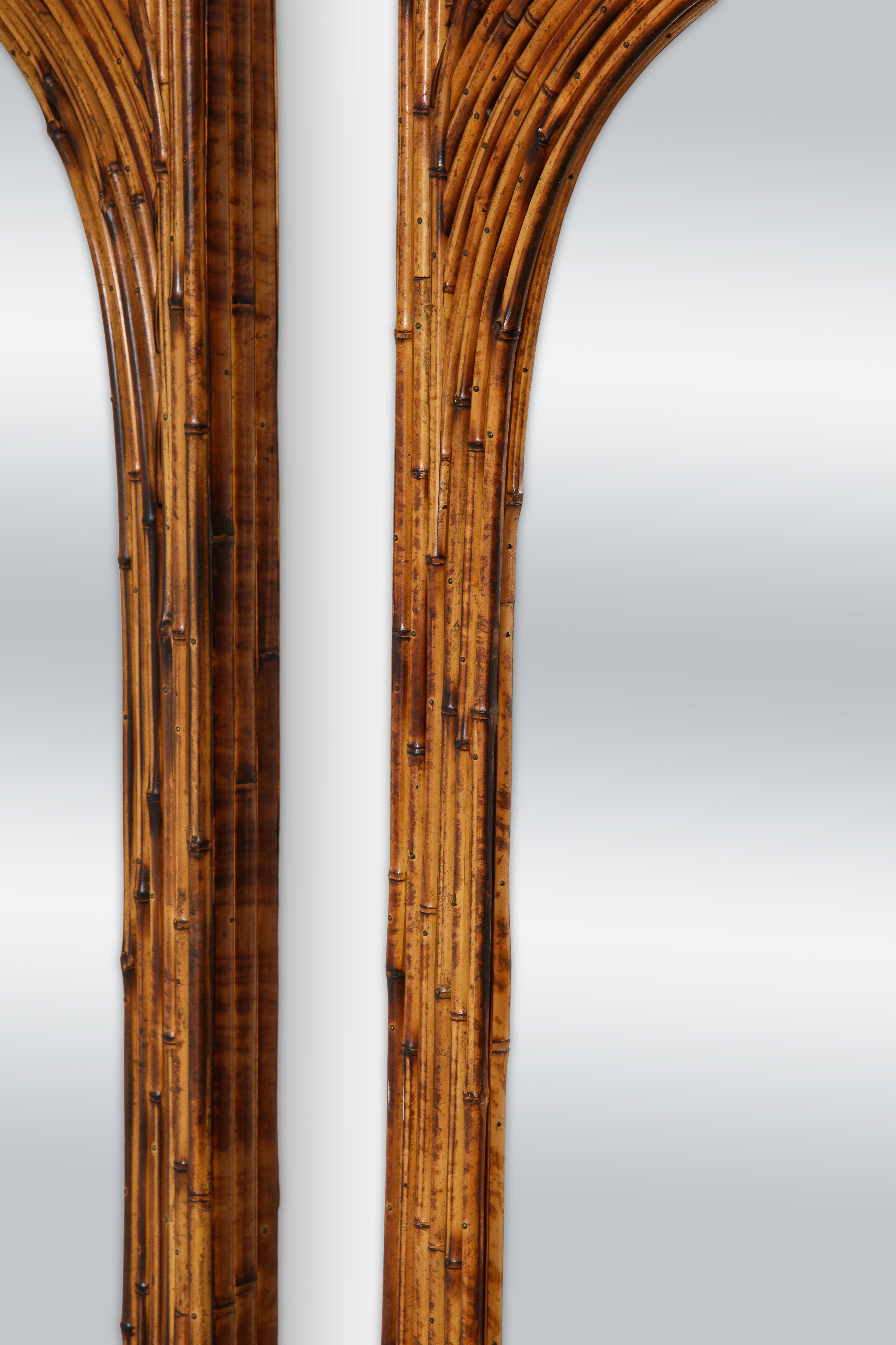 Vivai del Sud Pair of Standing Bamboo Palm Tree Mirrors, Italy, 1970s 2