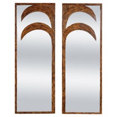 Vivai del Sud Pair of Standing Bamboo Palm Tree Mirrors, Italy, 1970s