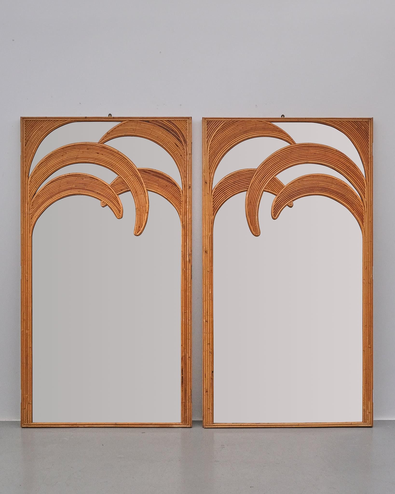 Vivai del Sud: 'Parma Series' Pair of Mirrors, c.1970s

A pair of 'Parma Series' mirrors by Vivai del Sud, designed in the 1970s. Each mirror features a rattan frame with a glass inset, reflecting the brand's signature use of natural materials and