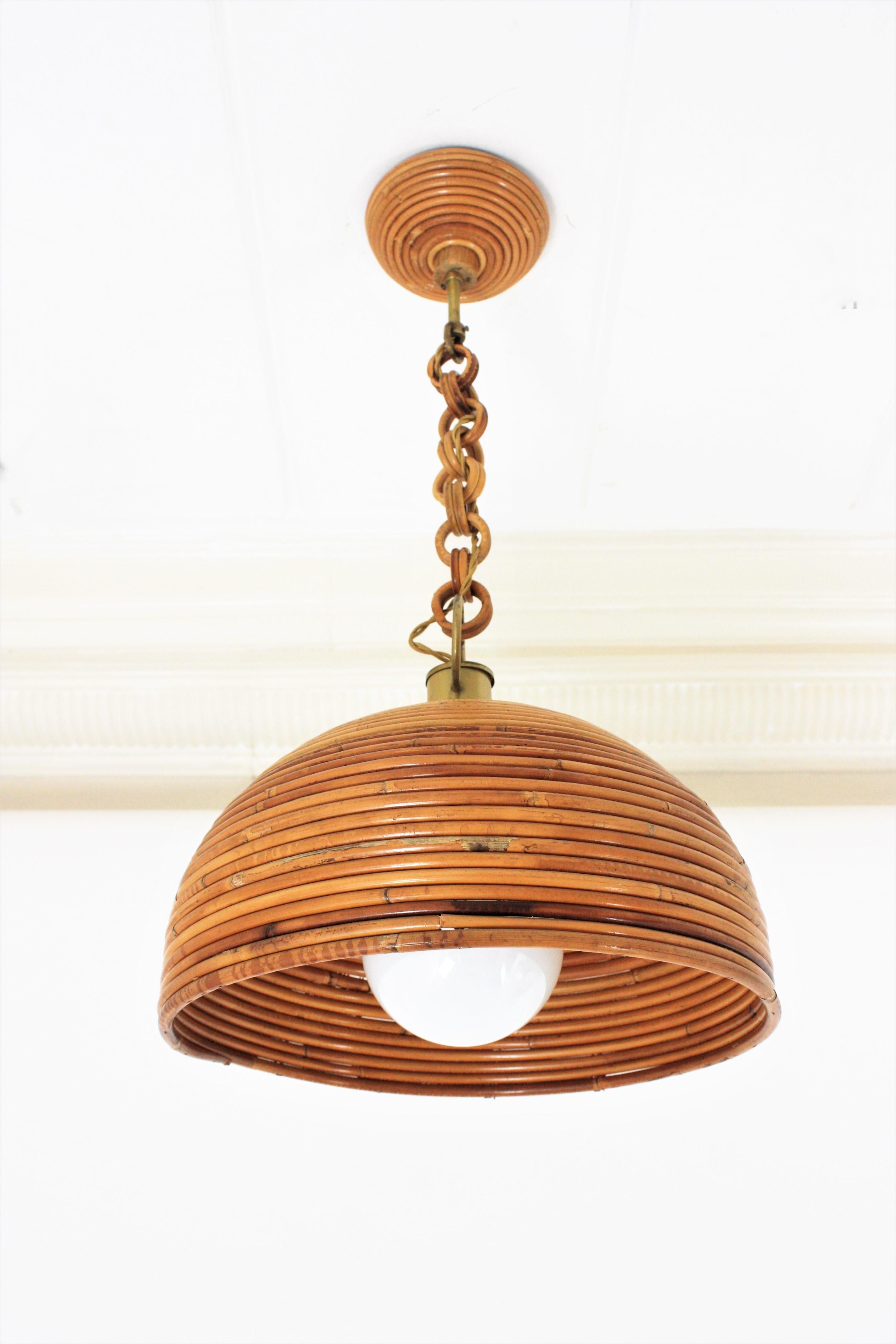 Vivai del Sud Lampe pendante en forme de dôme en rotin en forme de roseau, 1960s en vente 2