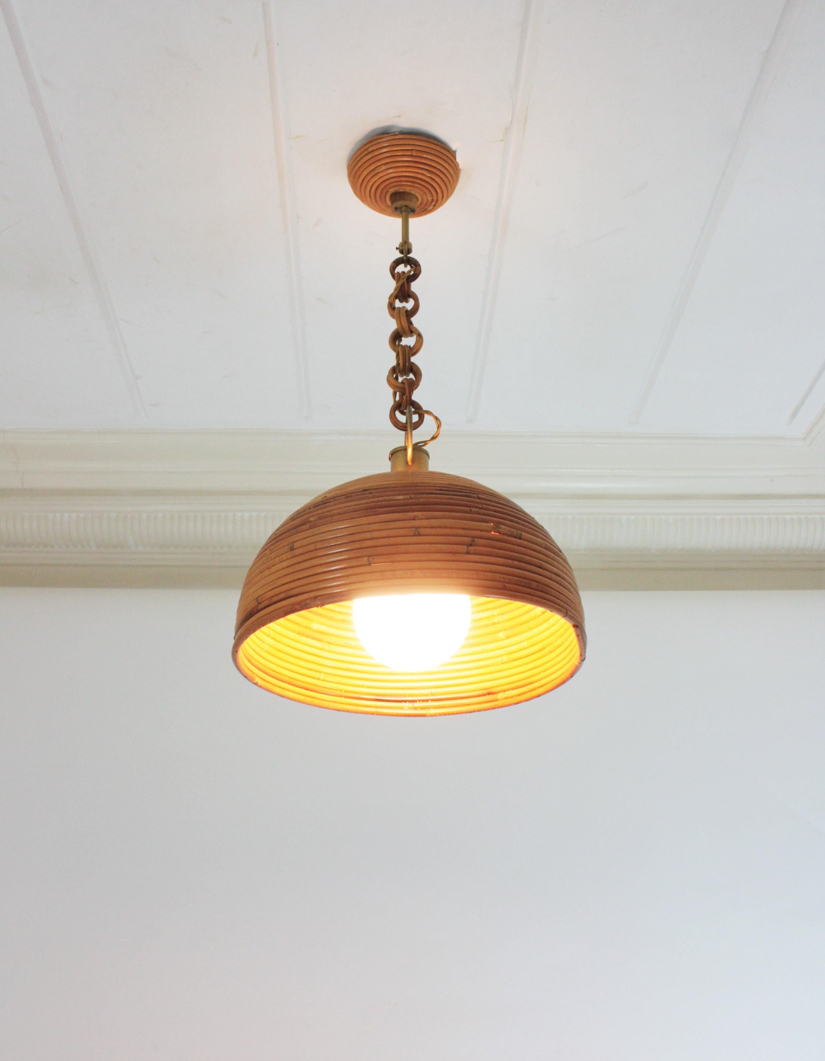 Vivai del Sud Lampe pendante en forme de dôme en rotin en forme de roseau, 1960s en vente 5