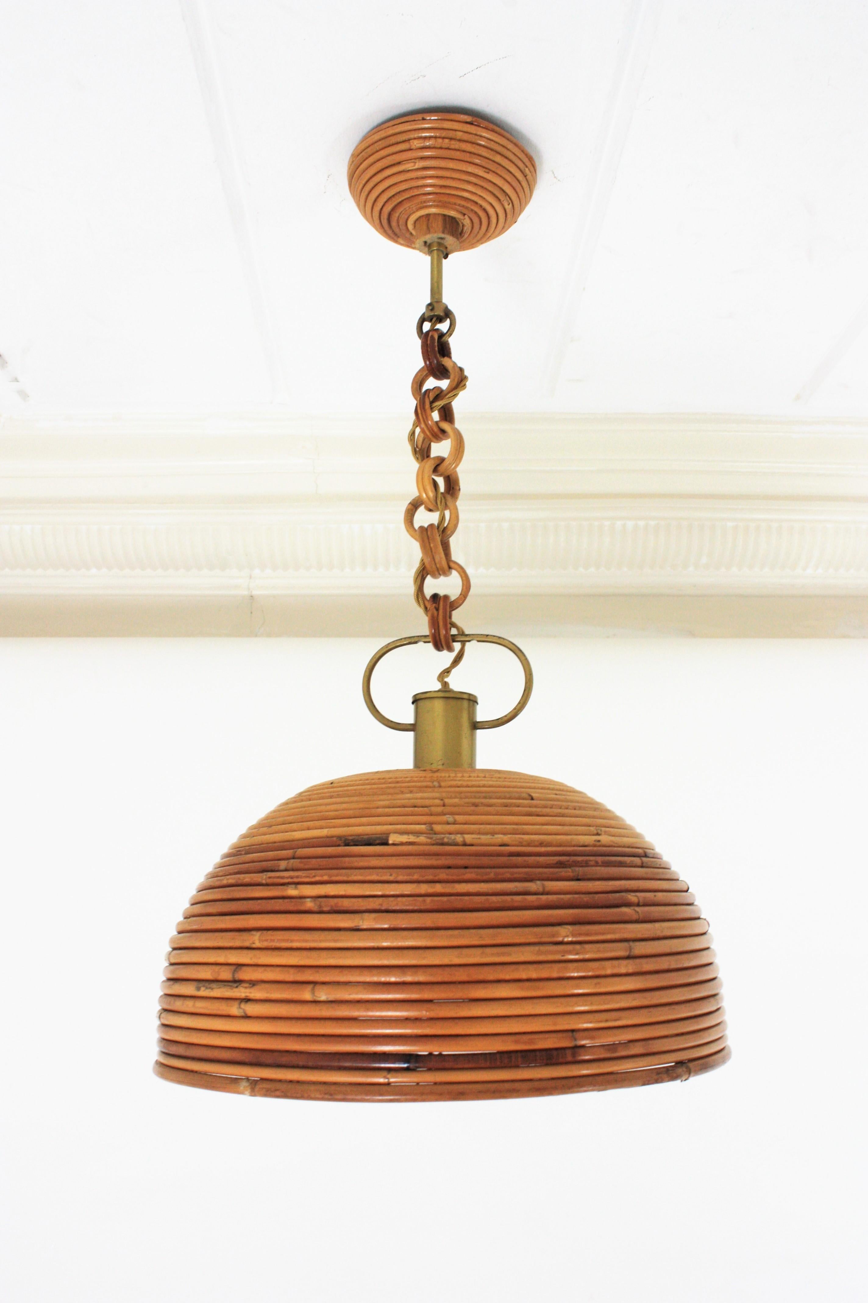 Vivai del Sud Lampe pendante en forme de dôme en rotin en forme de roseau, 1960s en vente 6