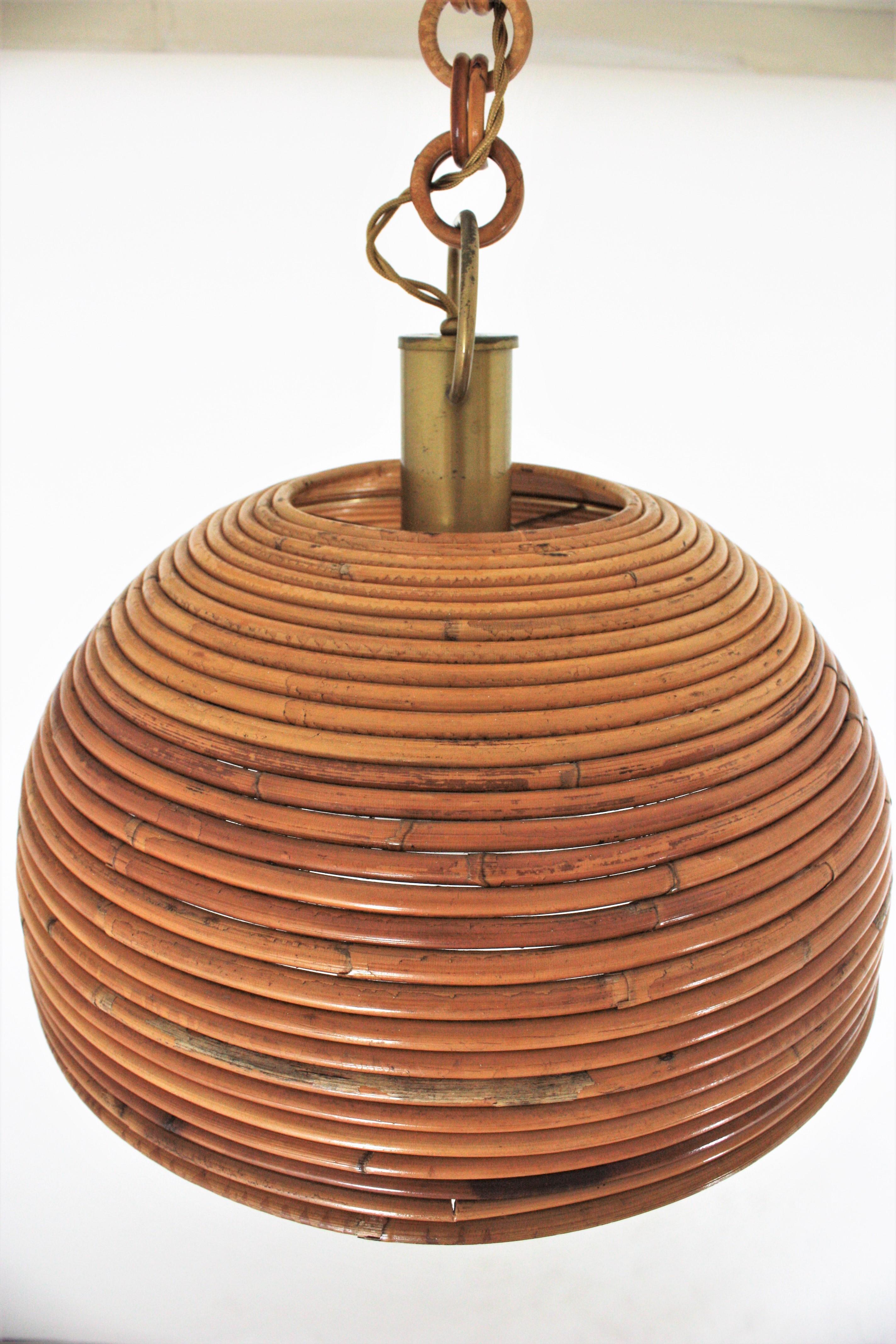Vivai del Sud Lampe pendante en forme de dôme en rotin en forme de roseau, 1960s en vente 8