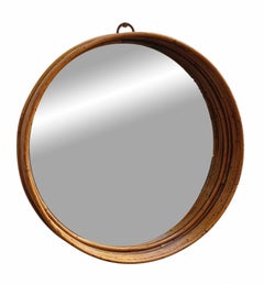 Vivai del Sud Raro Round Rattan Wall Mirror, Italy, 1960s