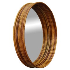Vivai del Sud Raro Round Rattan Wall Mirror, Italy, 1960s