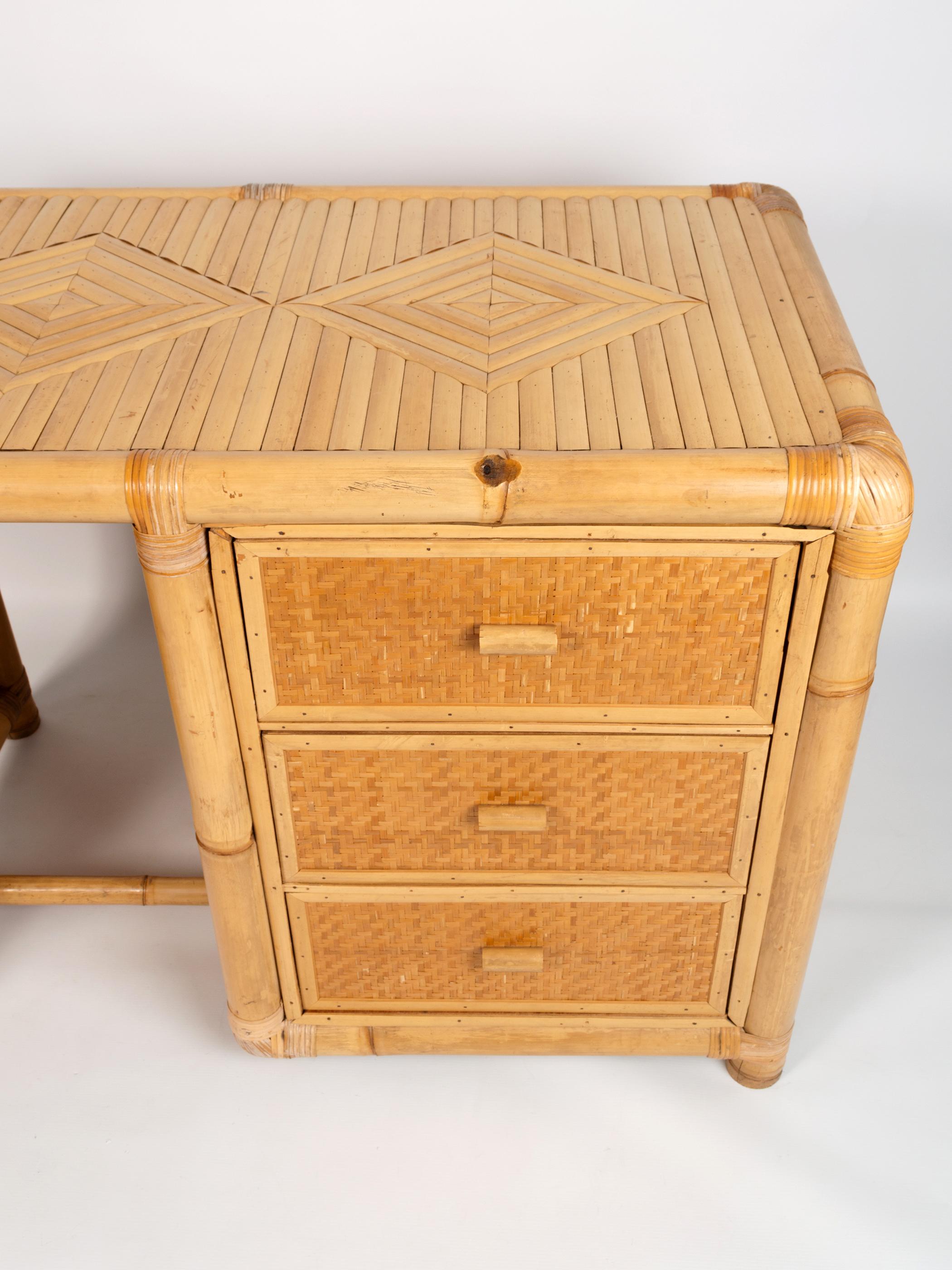 Vivai del Sud Rattan and Bamboo Desk / Vanity Table Italy, C.1970 For Sale 4