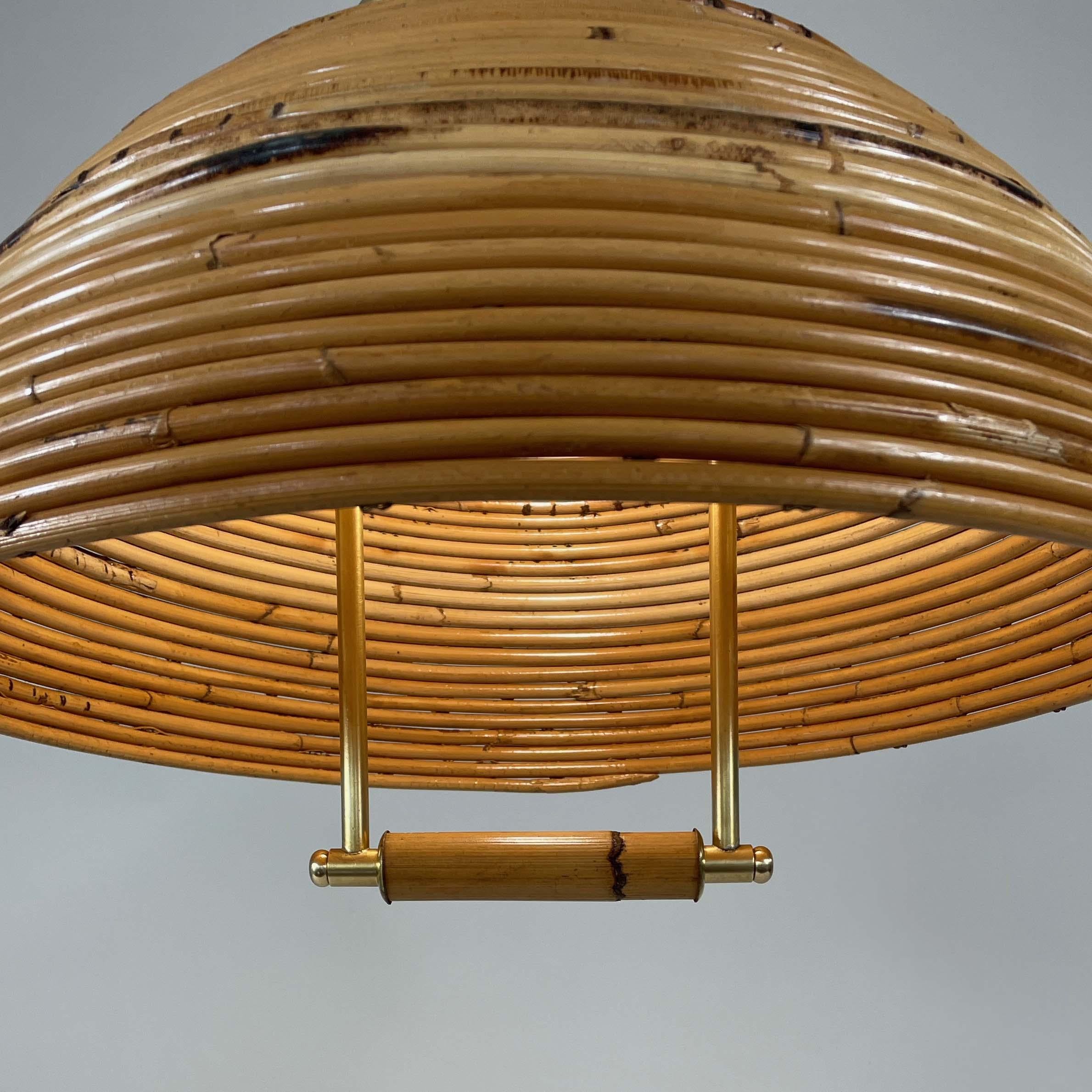 Vivai Del Sud Rattan and Brass Chandelier Pendant, Italy 1960s 4