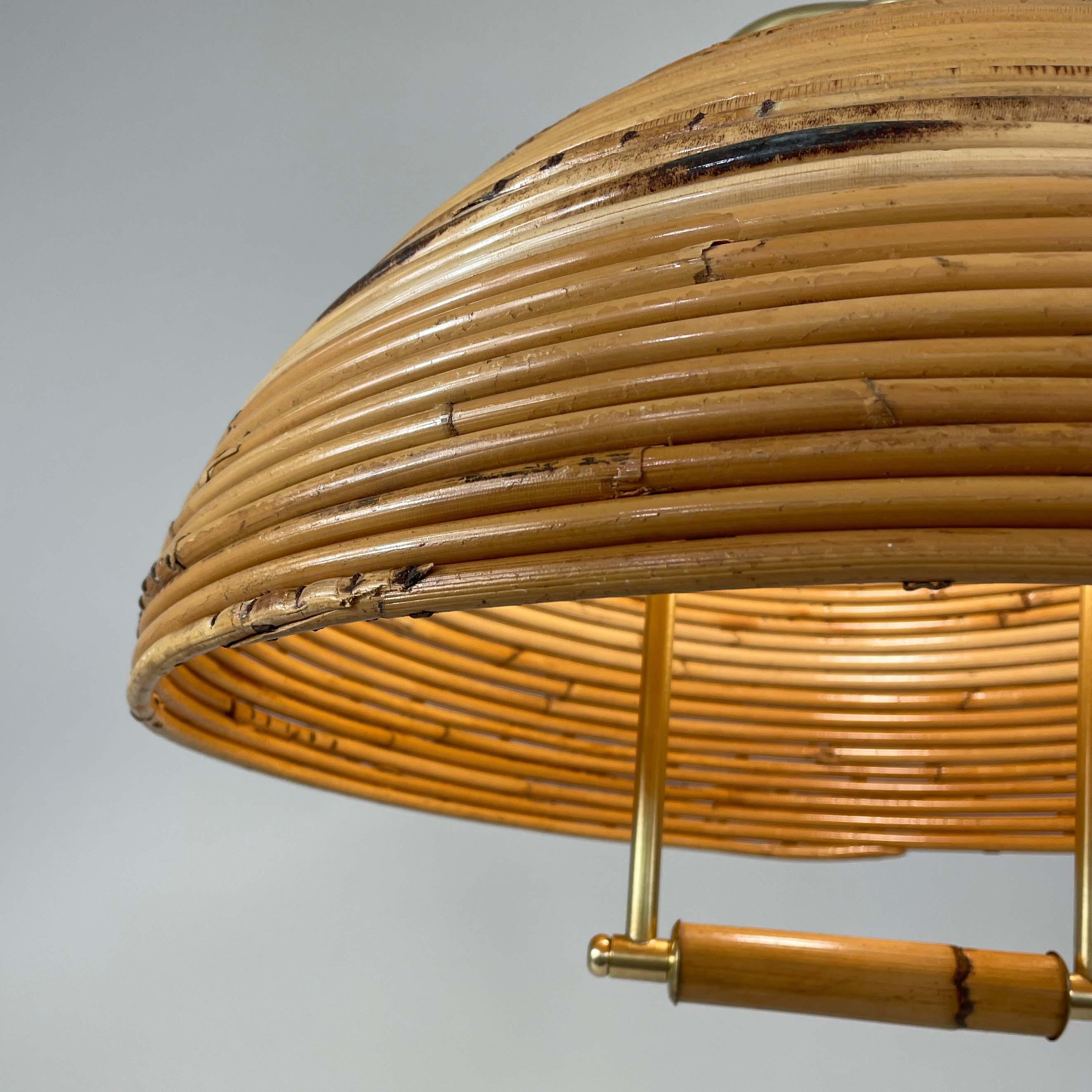 Vivai Del Sud Rattan and Brass Chandelier Pendant, Italy 1960s 6