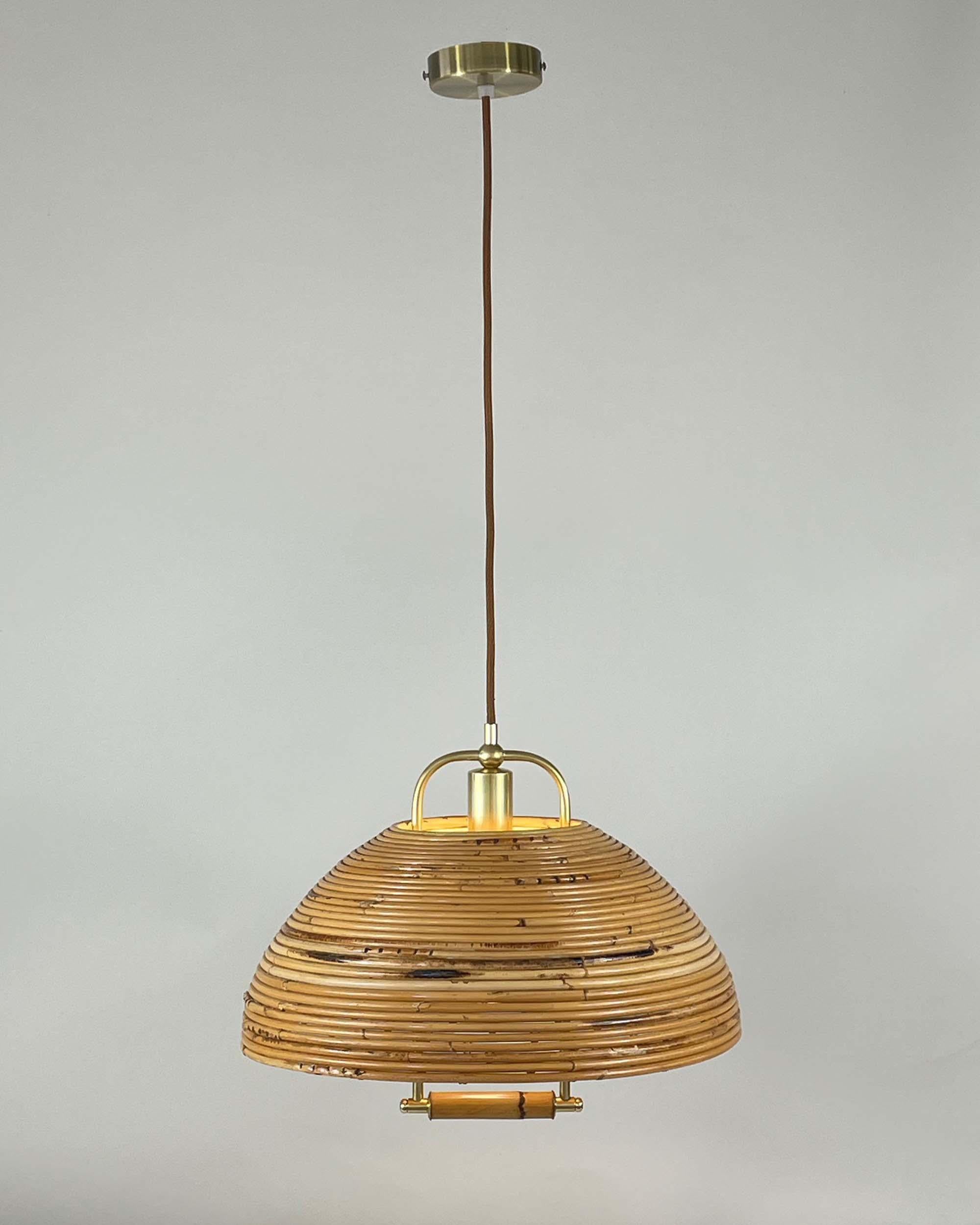 Vivai Del Sud Rattan and Brass Chandelier Pendant, Italy 1960s 9
