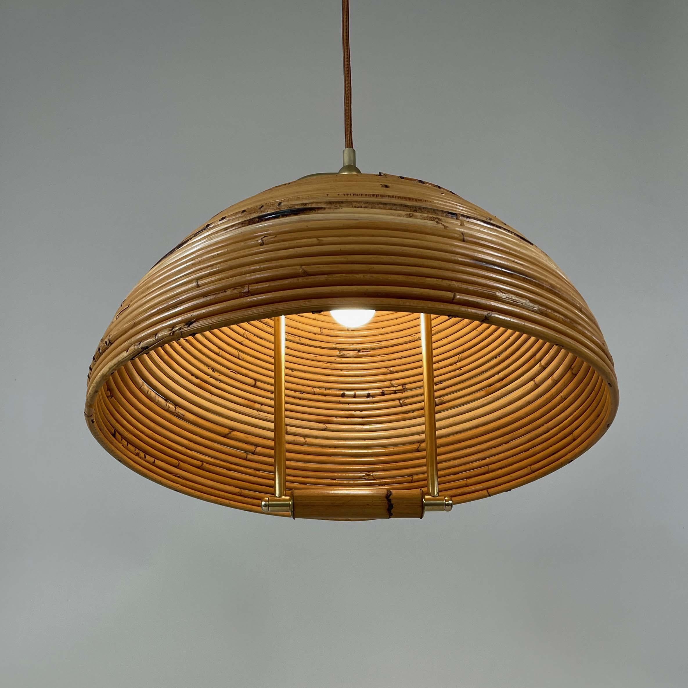 Vivai Del Sud Rattan and Brass Chandelier Pendant, Italy 1960s 1
