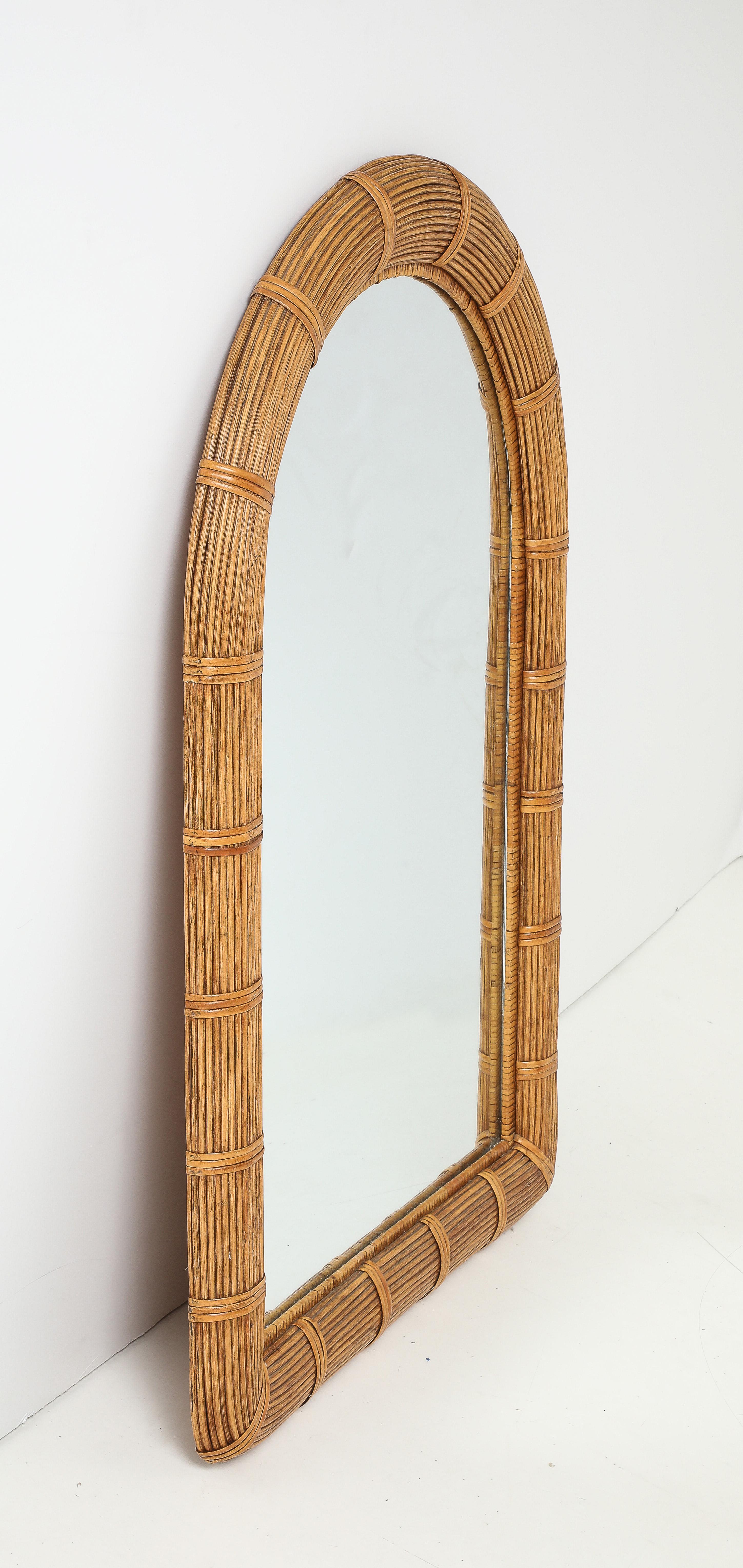 Mid-Century Modern Vivai Del Sud Rattan Arched Mirror, Italy For Sale