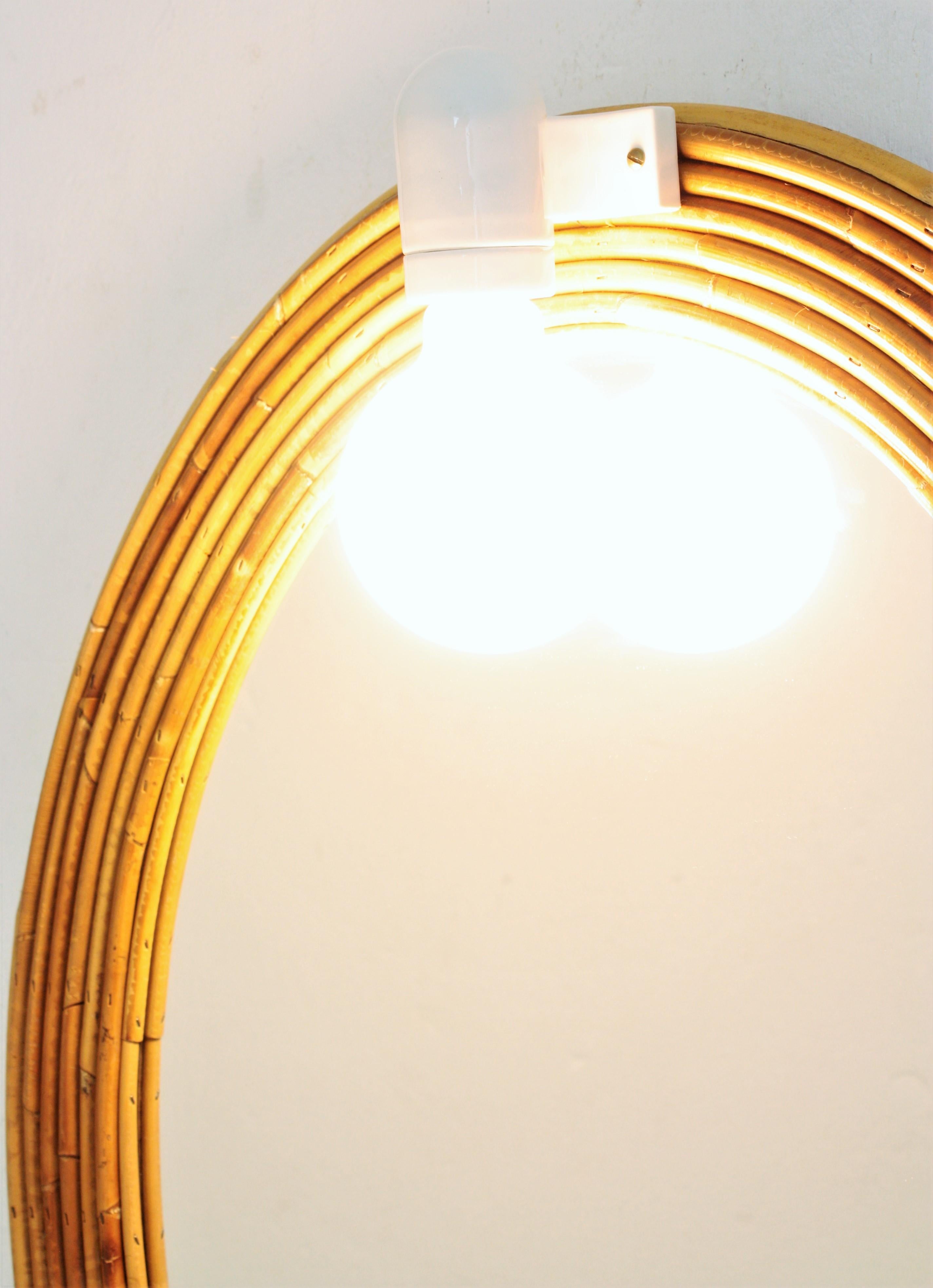 Miroir ovale Vivai del Sud en rotin avec applique murale en vente 3