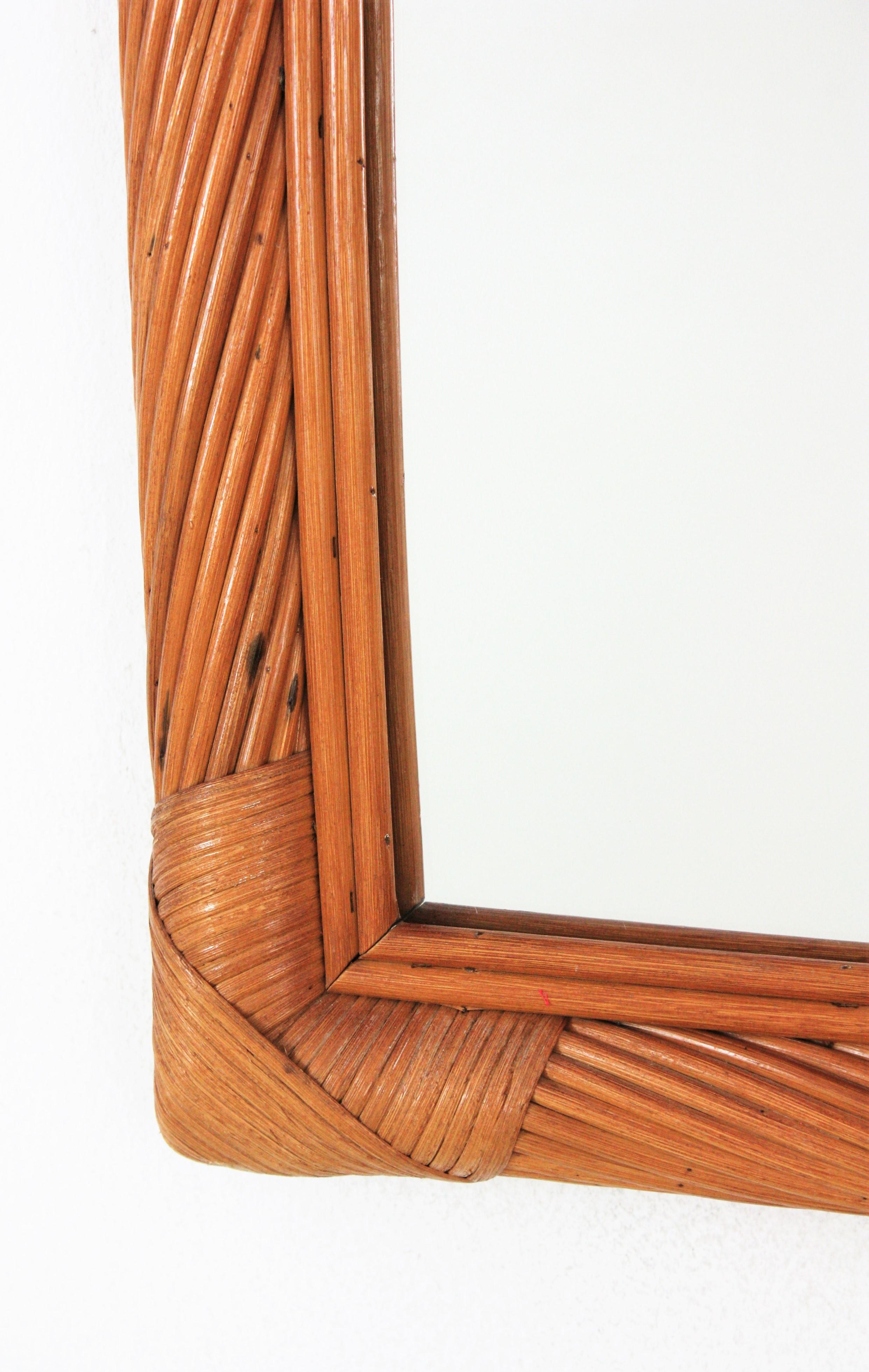Mid-Century Modern Vivai del Sud Rattan Pencil Reed Rattan Arched Mirror For Sale