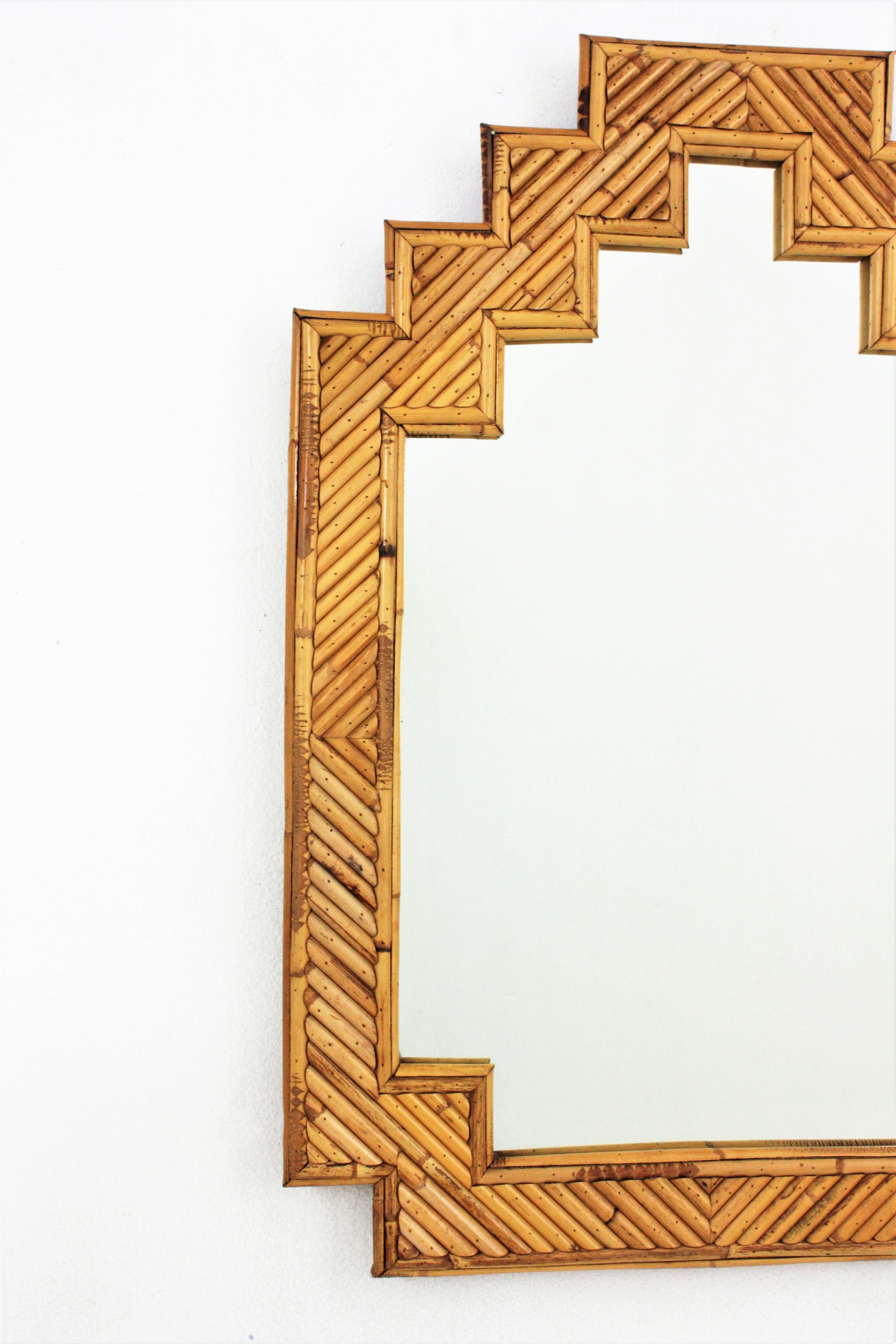 Hand-Crafted Italian Rattan Split Reed Mirror by Vivai del Sud, 1960s For Sale