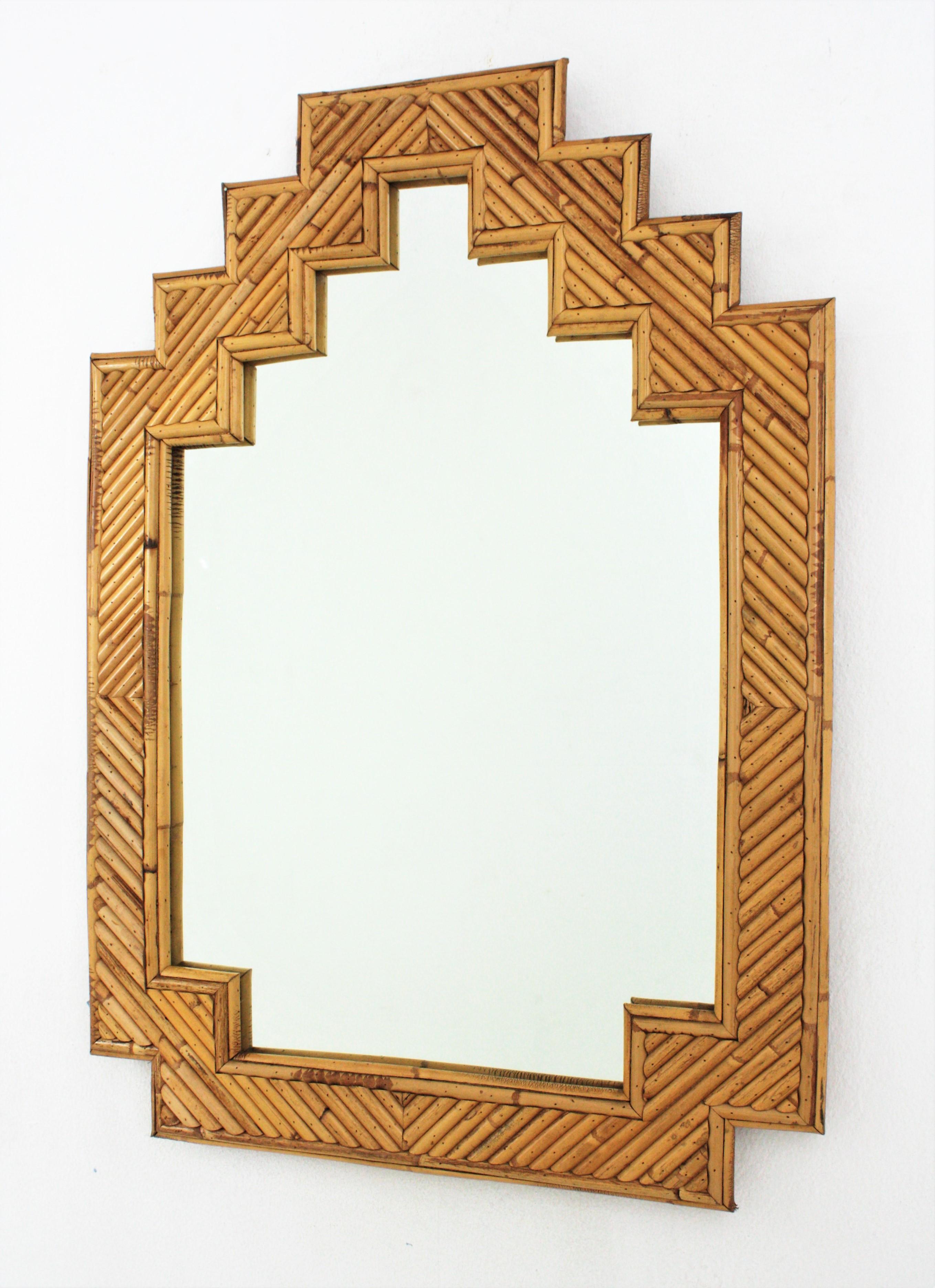 20th Century Mid-Century Italian Rattan Bamboo Mirror by Vivai del Sud For Sale
