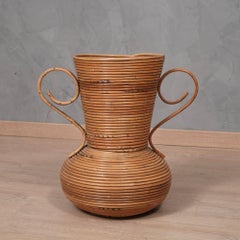 Vivai Del Sud Rattan Warm Honey Color Italy Amphora Vase, 1960