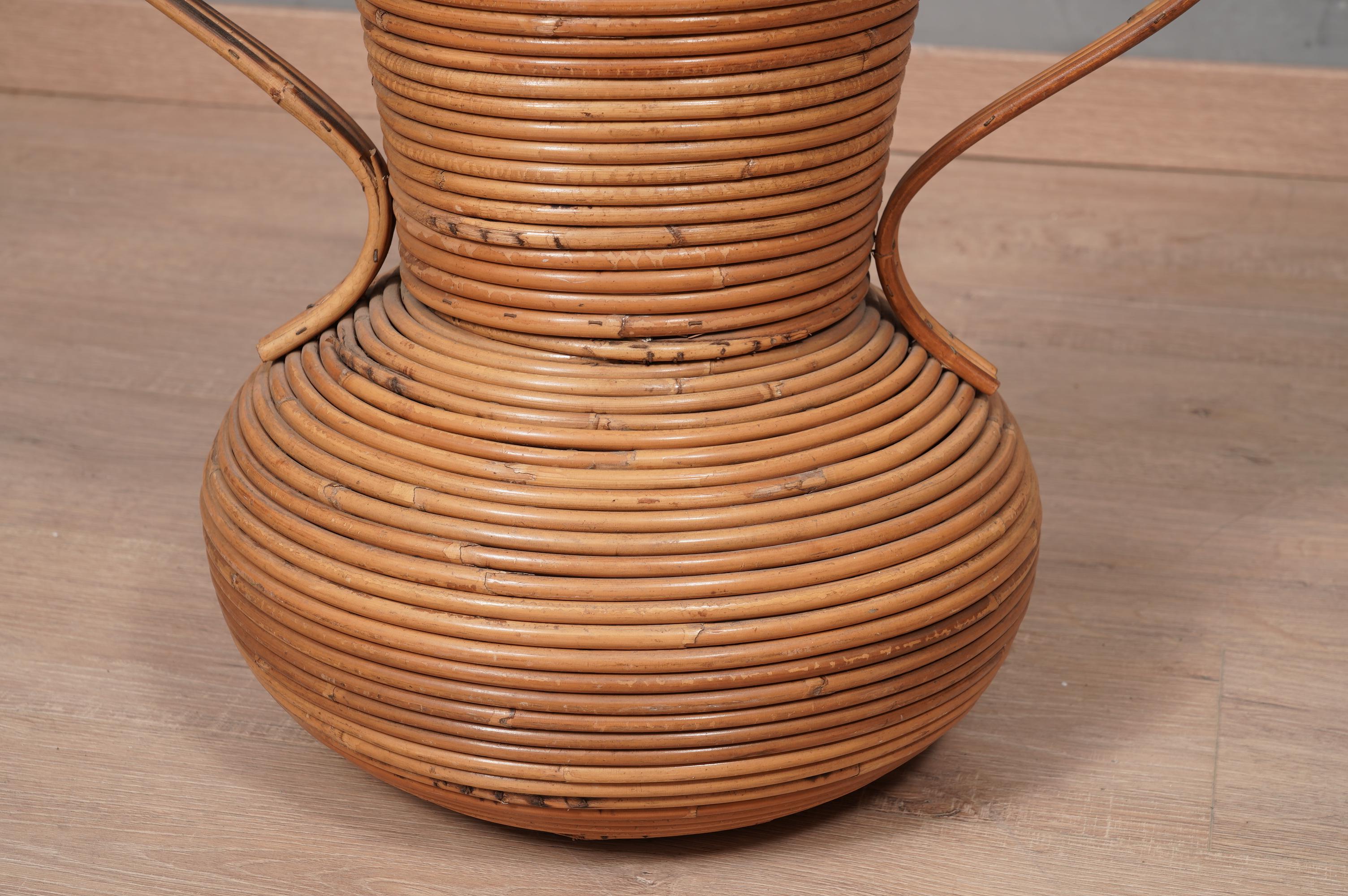 Italian Vivai Del Sud Rattan Warm Honey Color Italy Amphora Vase, 1960 For Sale