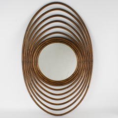 Vivai del Sud, Roma Specchio da parete in vimini di rattan scuro e bambù, circa 1960