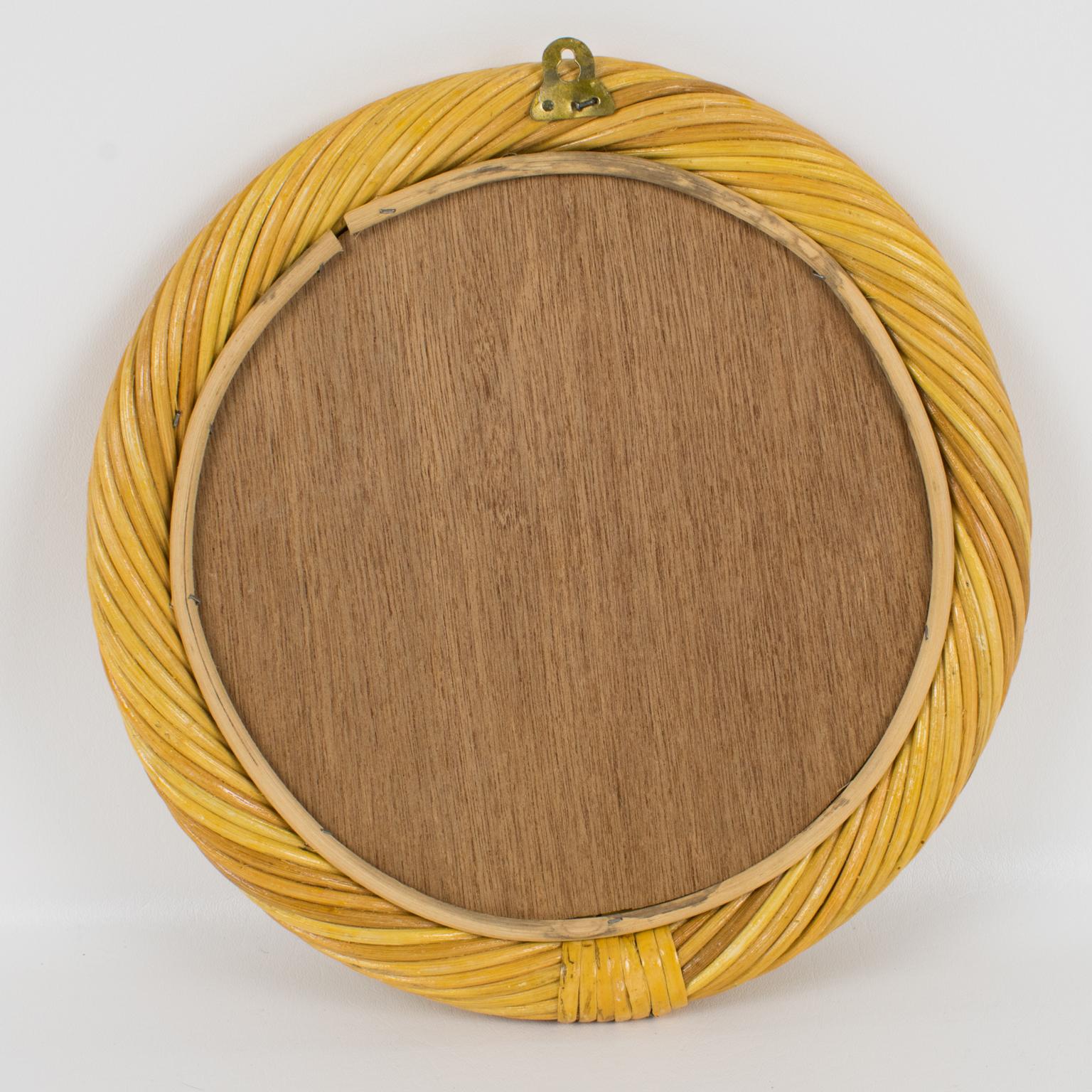 Vivai del Sud, Roma Rattan Wicker Bamboo Wall-Mounted Round Mirror, circa 1960 For Sale 2