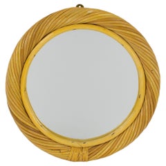 Vivai del Sud, Roma Rattan Wicker Bamboo Wall-Mounted Round Mirror, circa 1960