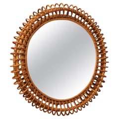 Vivai del Sud Round Rattan and Wicker Wall Mirror, 1960