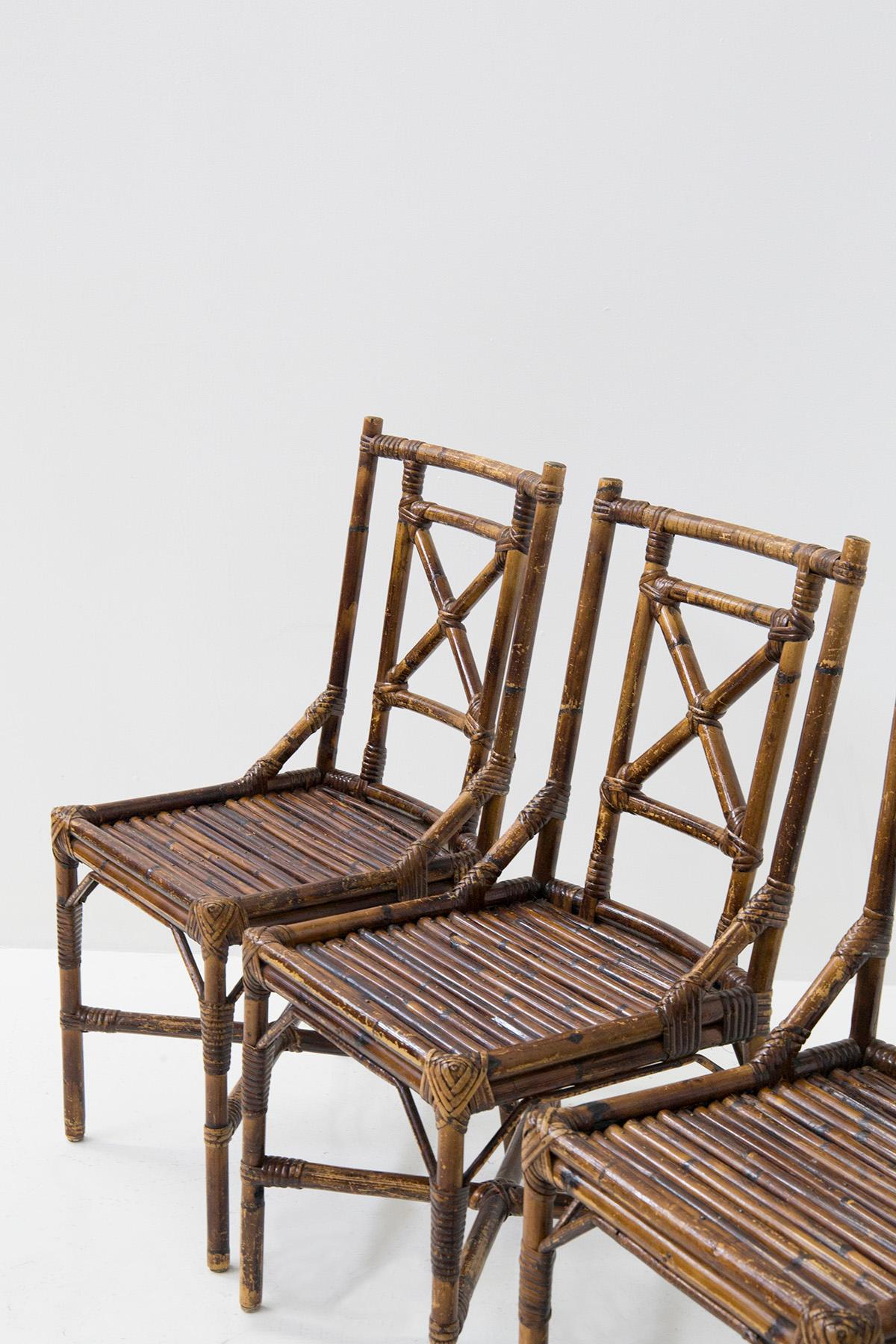 Italian Vivai del Sud Set of Six Bamboo Chairs For Sale