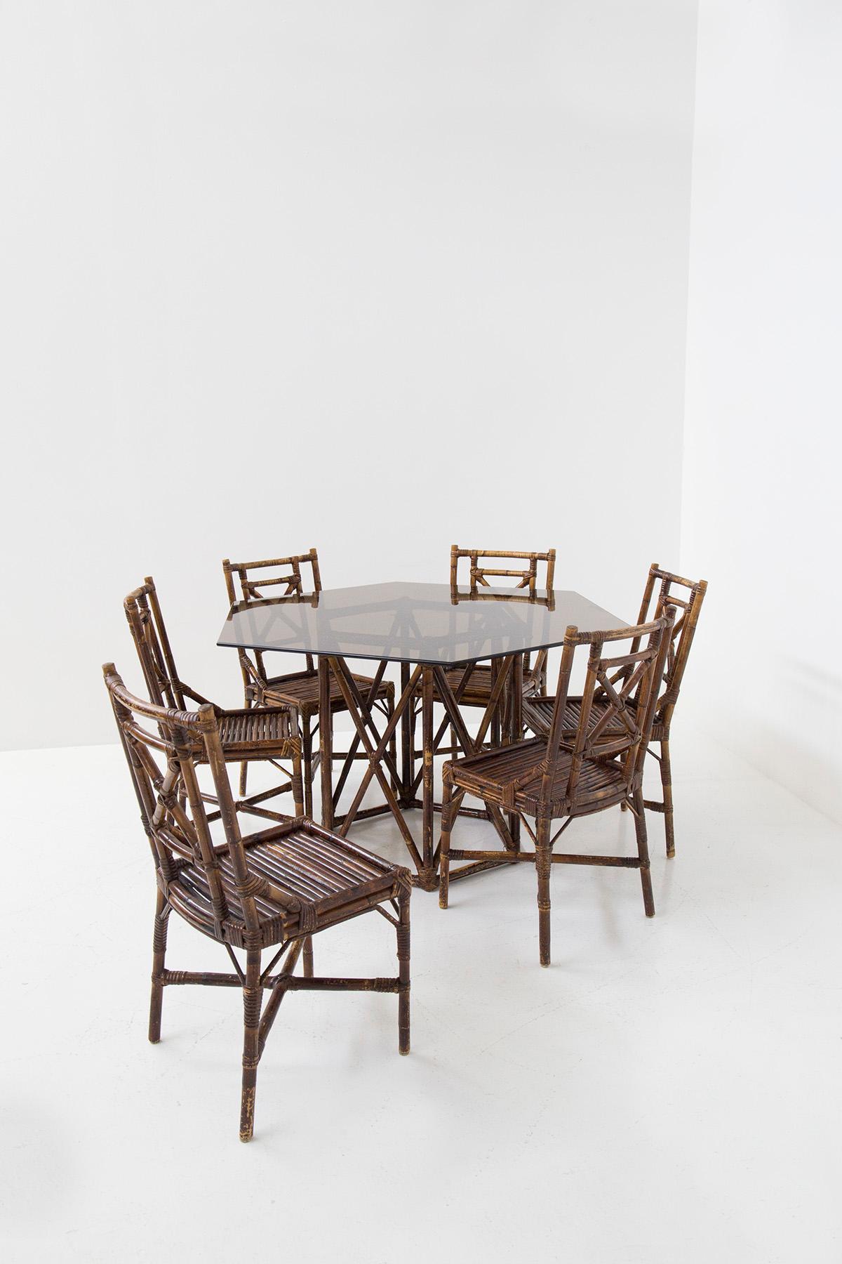 Vivai del Sud Set of Six Bamboo Chairs For Sale 3