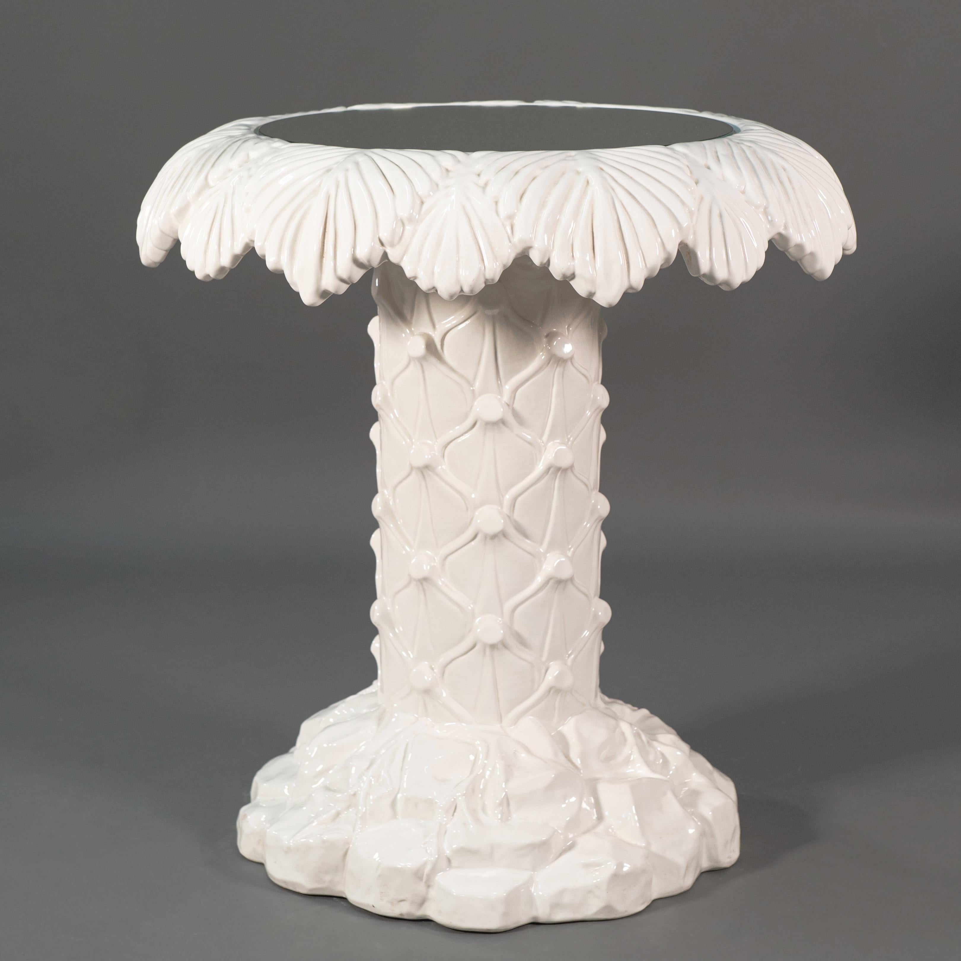 Mid-Century Modern Vivai del Sud signed Pair of Italian White Ceramic Palm-Shaped Coffee Tables