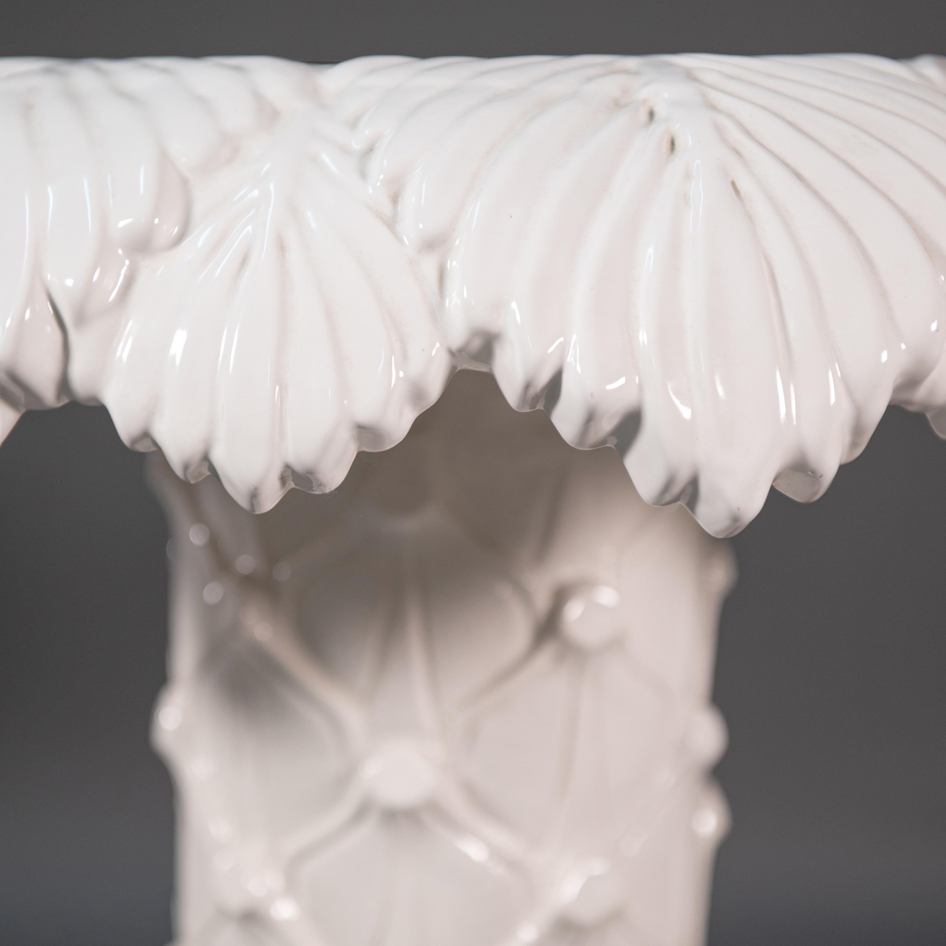 Late 20th Century Vivai del Sud signed Pair of Italian White Ceramic Palm-Shaped Coffee Tables