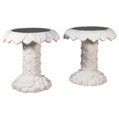 Vivai del Sud signed Pair of Italian White Ceramic Palm-Shaped Coffee Tables