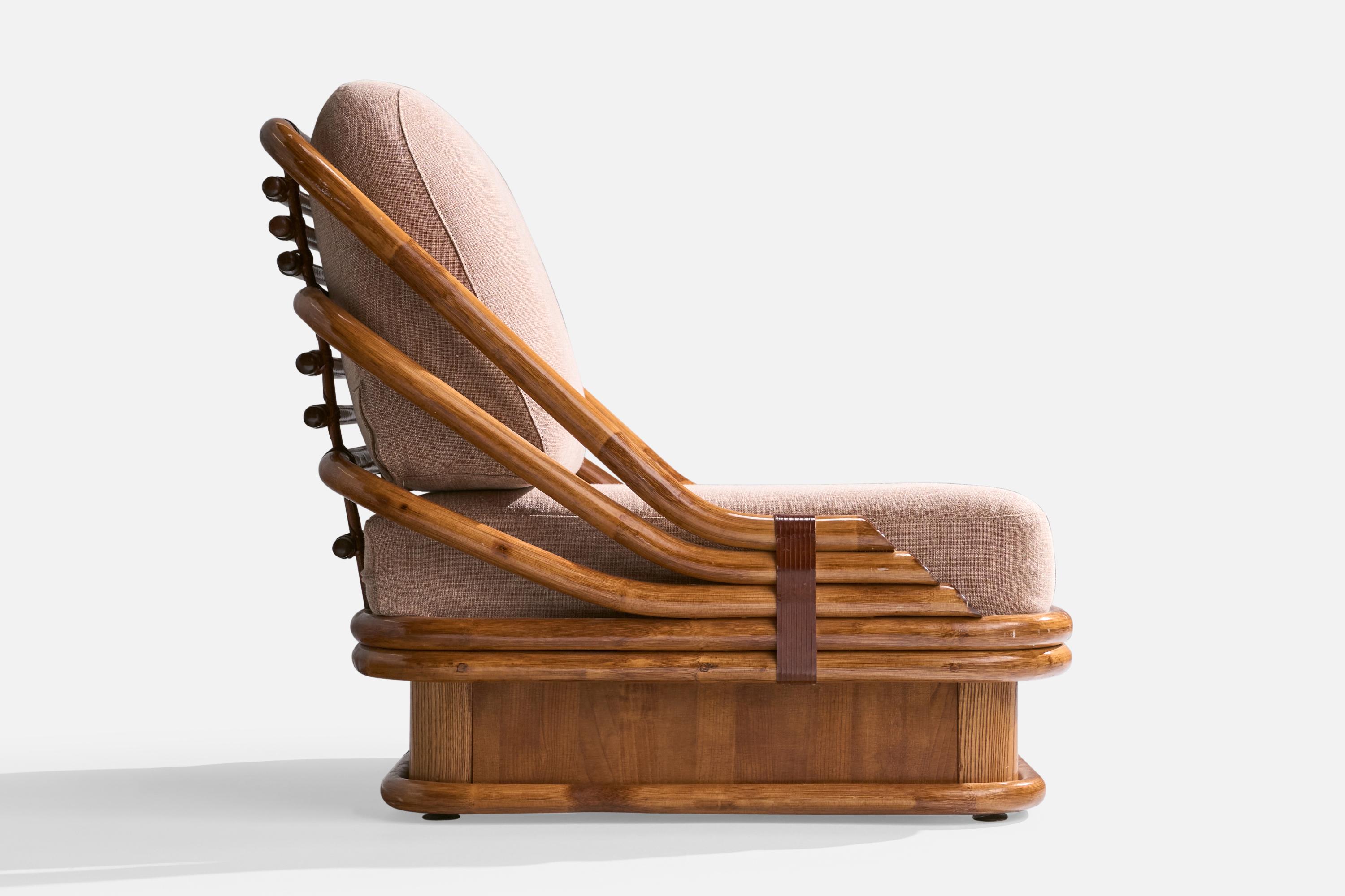Vivai Del Sud, Slipper Chair, Bamboo, Rattan, Fabric, Italy, 1970s 5