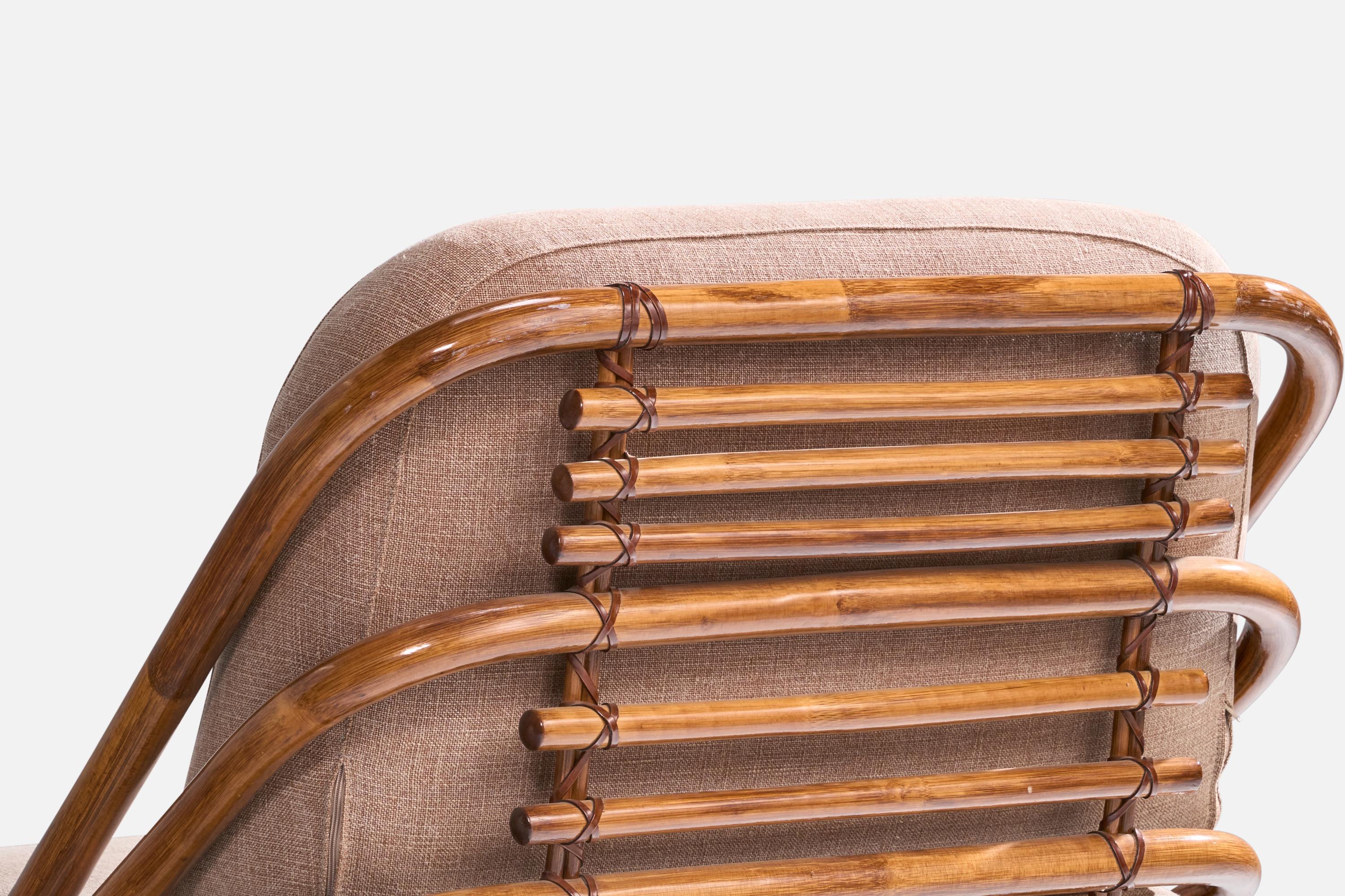 Vivai Del Sud, Slipper Chair, Bamboo, Rattan, Fabric, Italy, 1970s 8