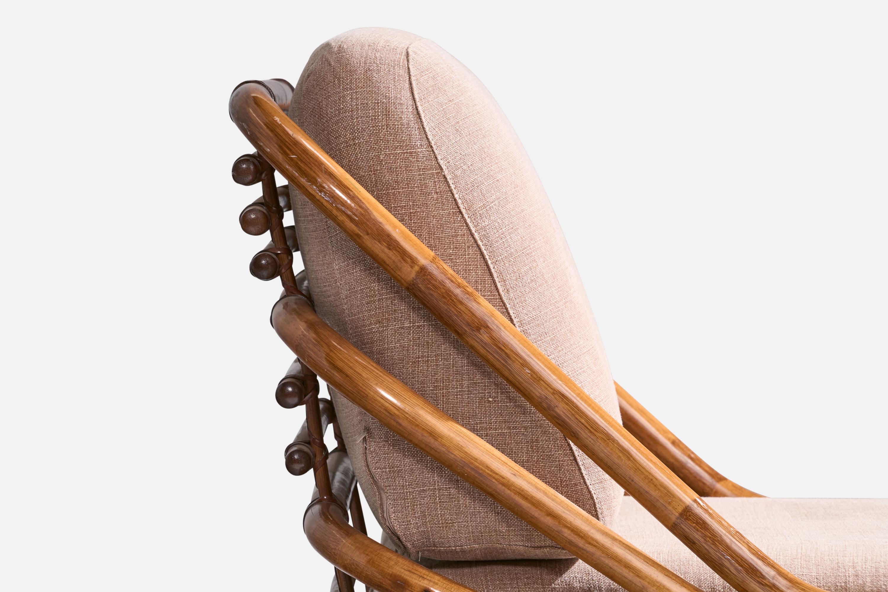 Vivai Del Sud, Slipper Chair, Bamboo, Rattan, Fabric, Italy, 1970s 9