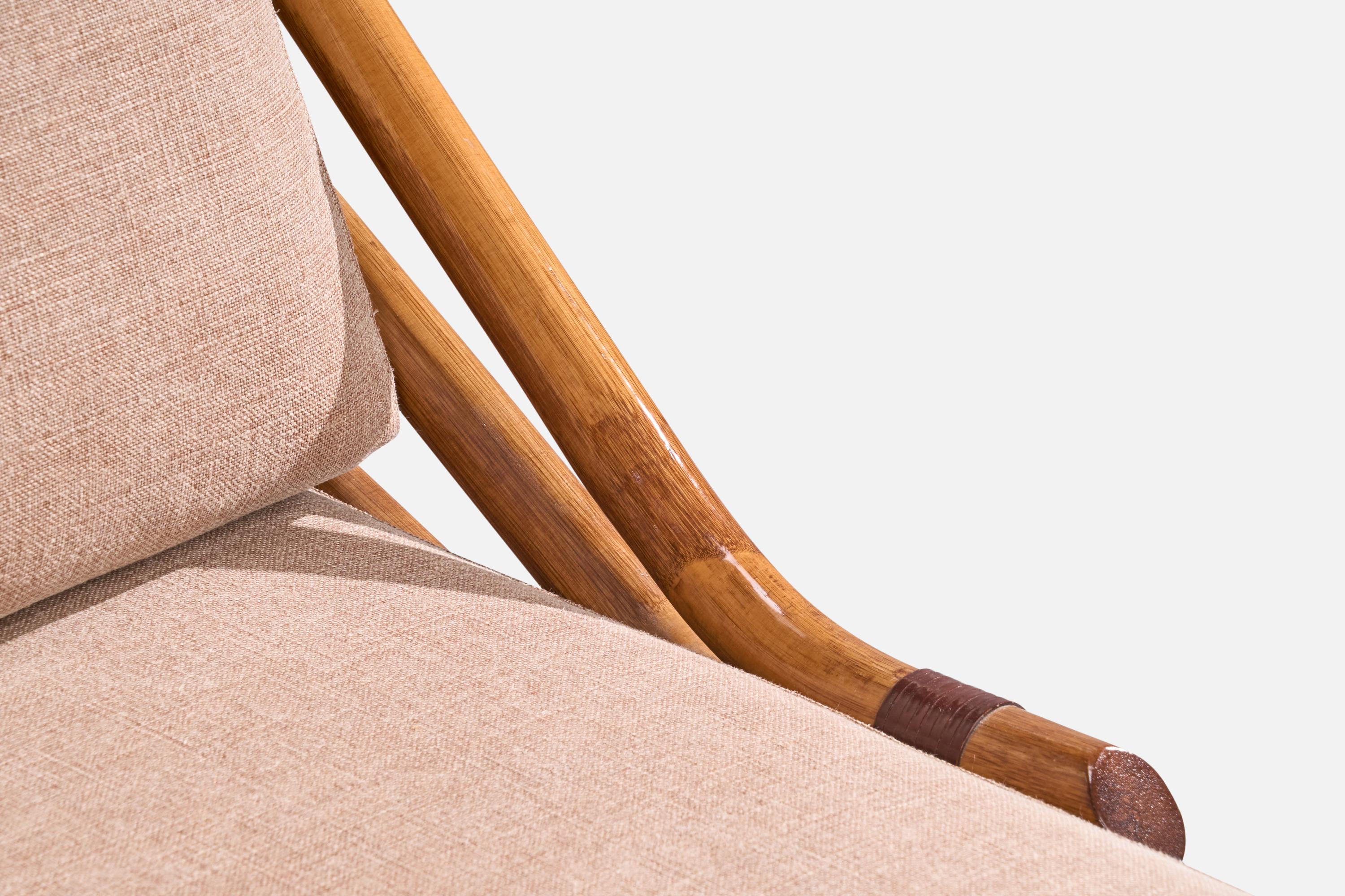 Italian Vivai Del Sud, Slipper Chair, Bamboo, Rattan, Fabric, Italy, 1970s