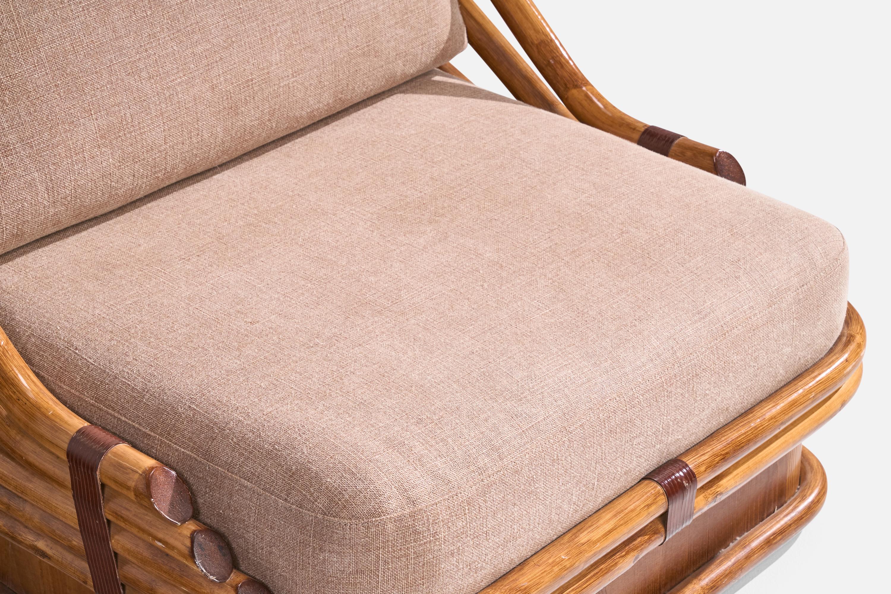 Vivai Del Sud, Slipper Chair, Bamboo, Rattan, Fabric, Italy, 1970s In Good Condition In High Point, NC