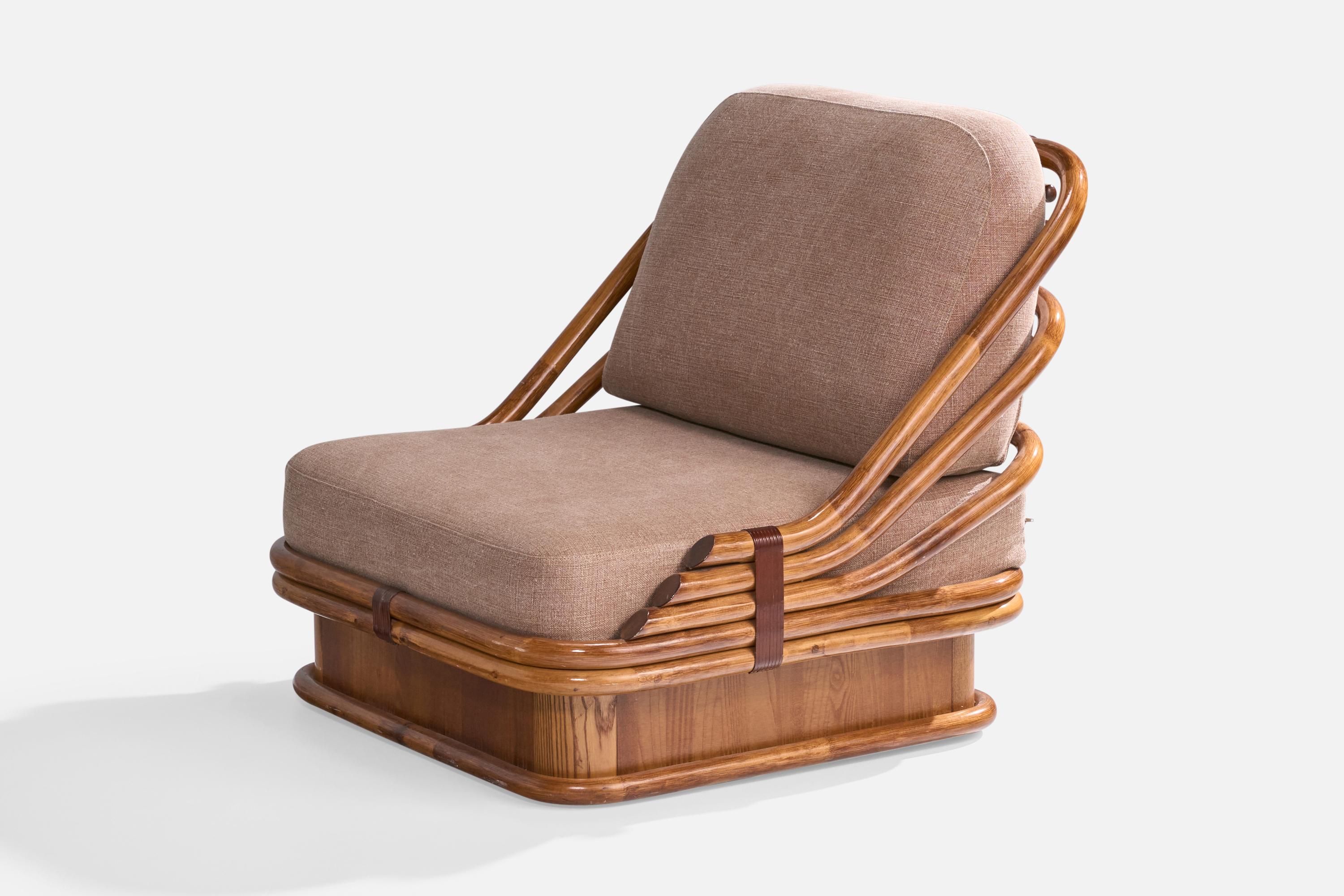 Vivai Del Sud, Slipper Chair, Bamboo, Rattan, Fabric, Italy, 1970s 3