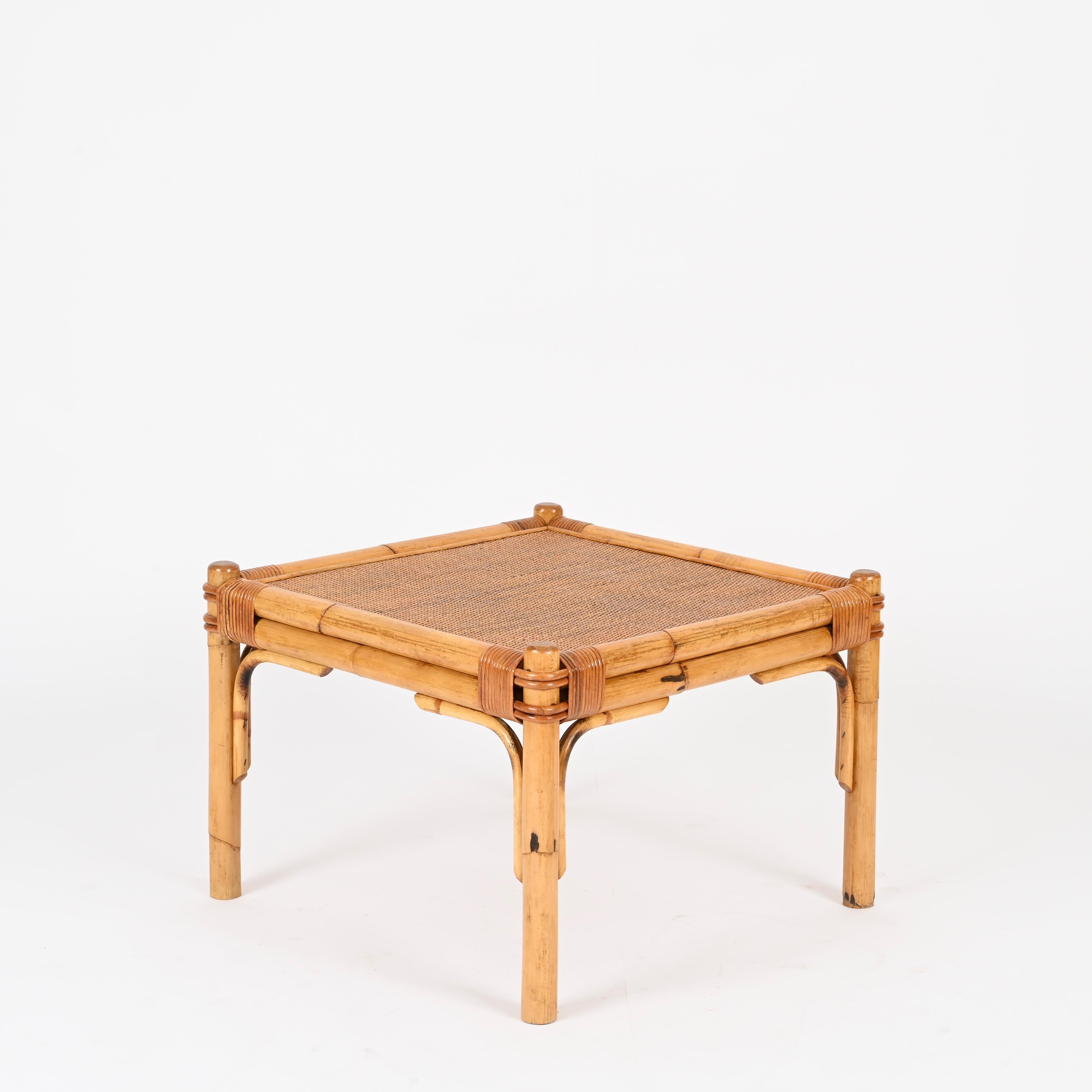 Vivai del Sud Square Coffee Table in Bamboo, Wicker and Rattan, Italy, 1970s For Sale 2
