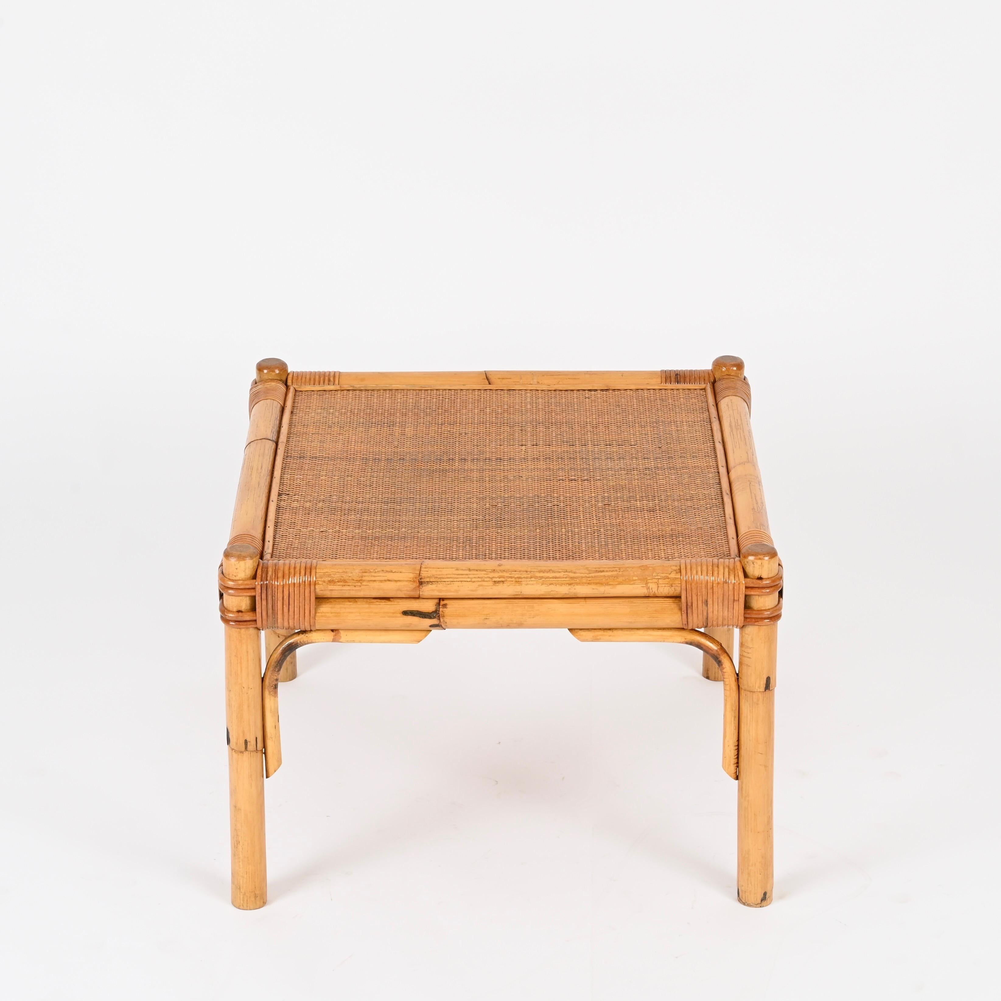Vivai del Sud Square Coffee Table in Bamboo, Wicker and Rattan, Italy, 1970s For Sale 3