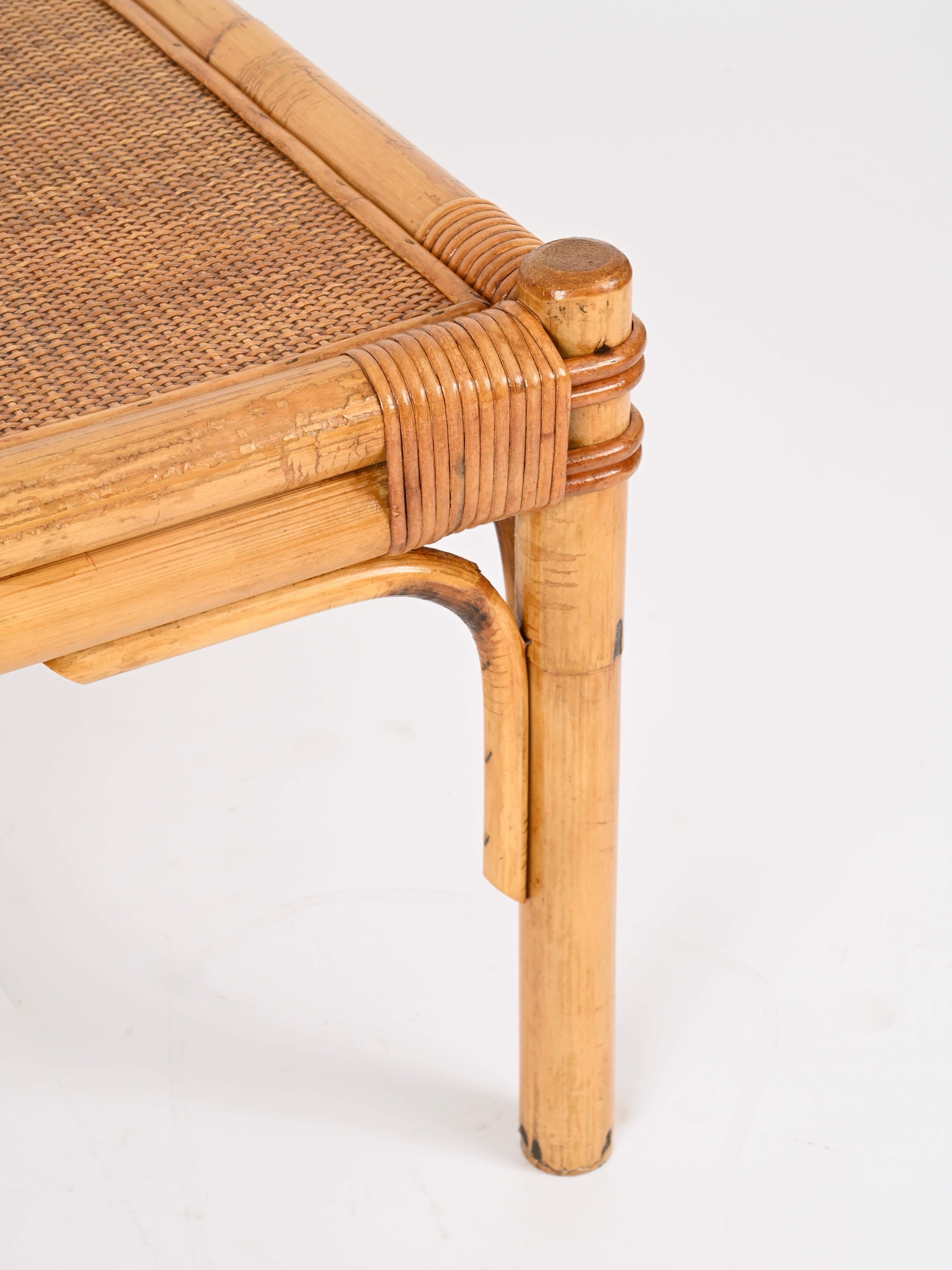 Vivai del Sud Square Coffee Table in Bamboo, Wicker and Rattan, Italy, 1970s For Sale 4