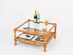 Vivai del Sud Square Coffee Table in Bamboo, Wicker and Rattan, Italy 1970s