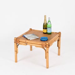 Vivai del Sud Square Coffee Table in Bamboo, Wicker and Rattan, Italy, 1970s