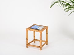 Tavolino quadrato in bambù, vimini e rattan di Vivai del Sud, Italia, anni '70