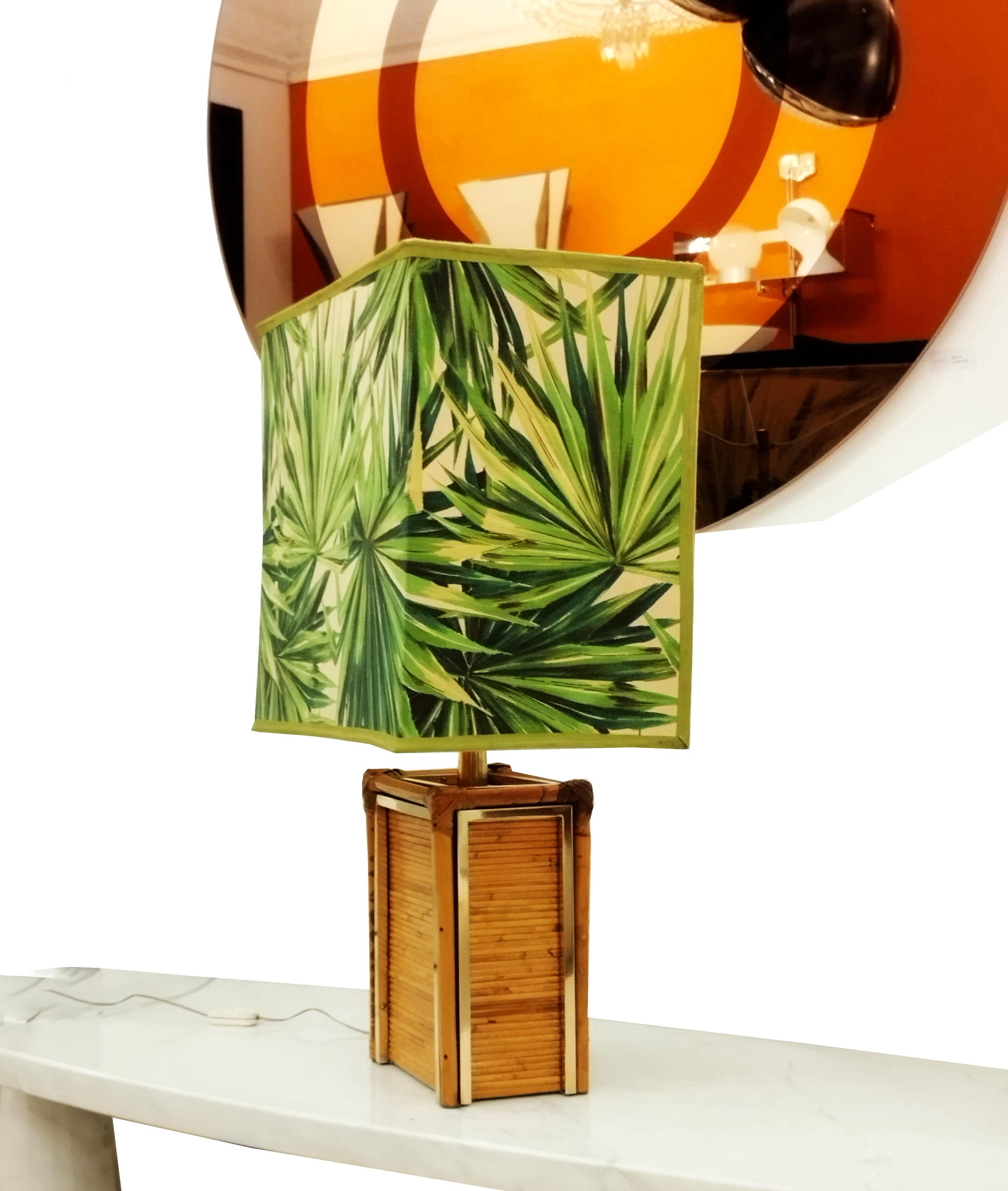 Vivai del Sud Style Bamboo and Brass Table Lamp, Italy 1960s In Good Condition For Sale In Naples, IT