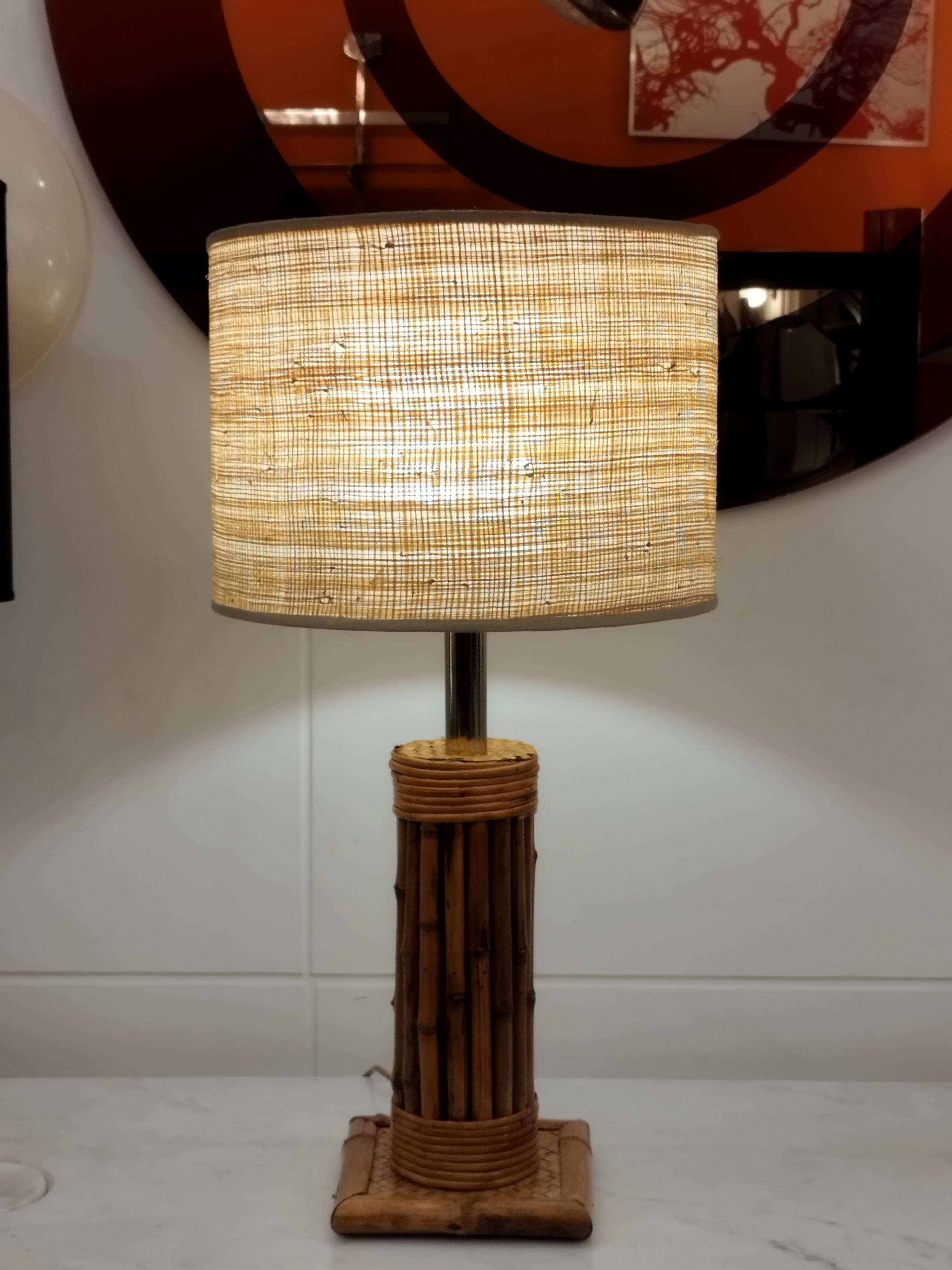 Mid-Century Modern Vivai del Sud Style Bamboo and Rattan Table Lamp, Italy, 1960s For Sale