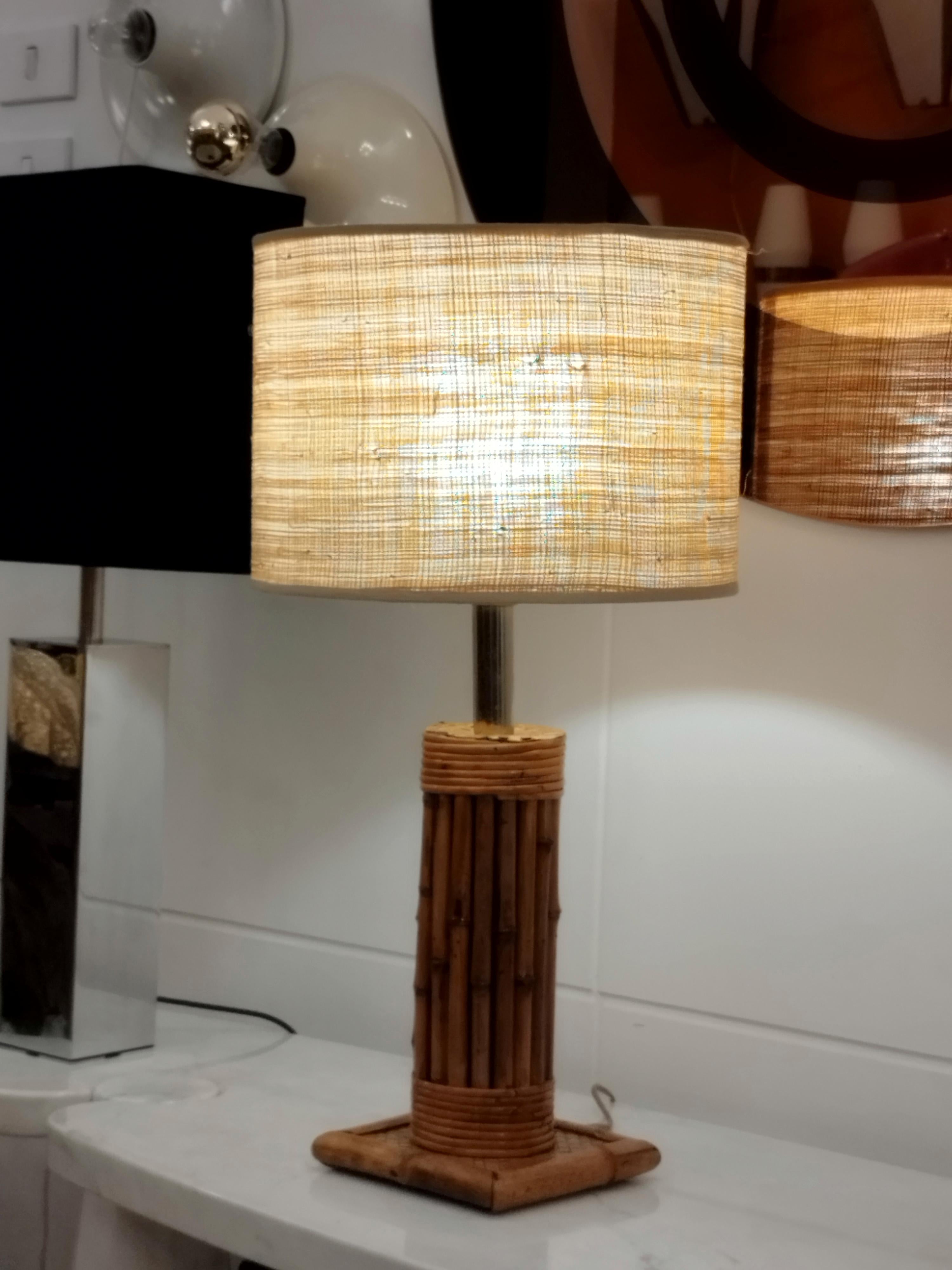 Italian Vivai del Sud Style Bamboo and Rattan Table Lamp, Italy, 1960s For Sale