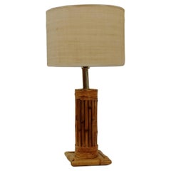 Retro Vivai del Sud Style Bamboo and Rattan Table Lamp, Italy, 1960s